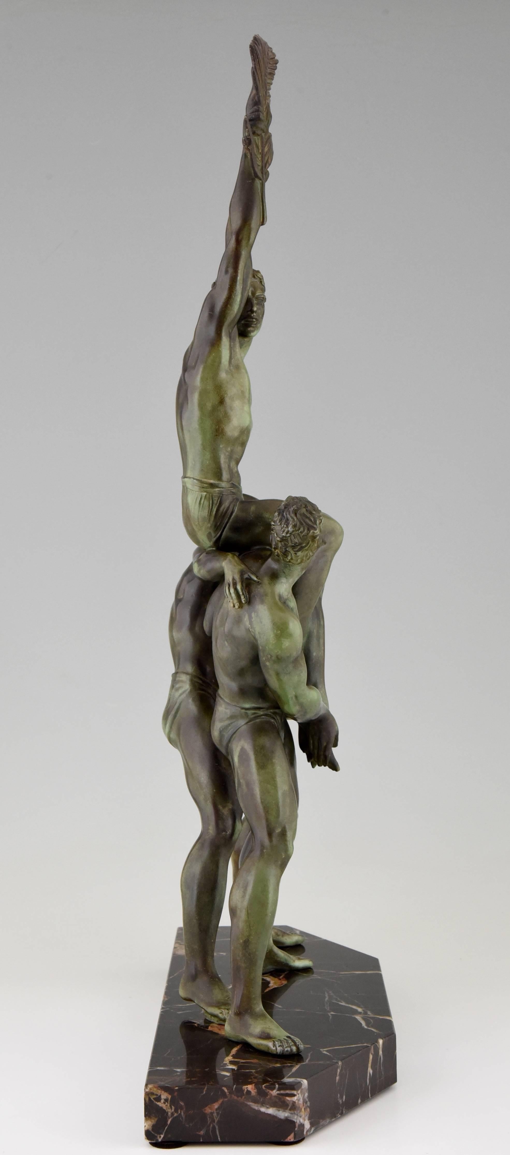 French Art Deco Sculpture of Three Male Nude Athletes by Pierre Le Fagauys, 1930 1