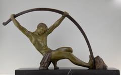 French Art Deco Sculpture Athlete Bending a Bar by Demetre H. Chiparus