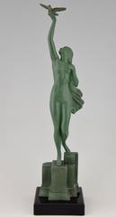 French Art Deco Sculpture Nude with Dove Fayral, Le Faguays, 1930