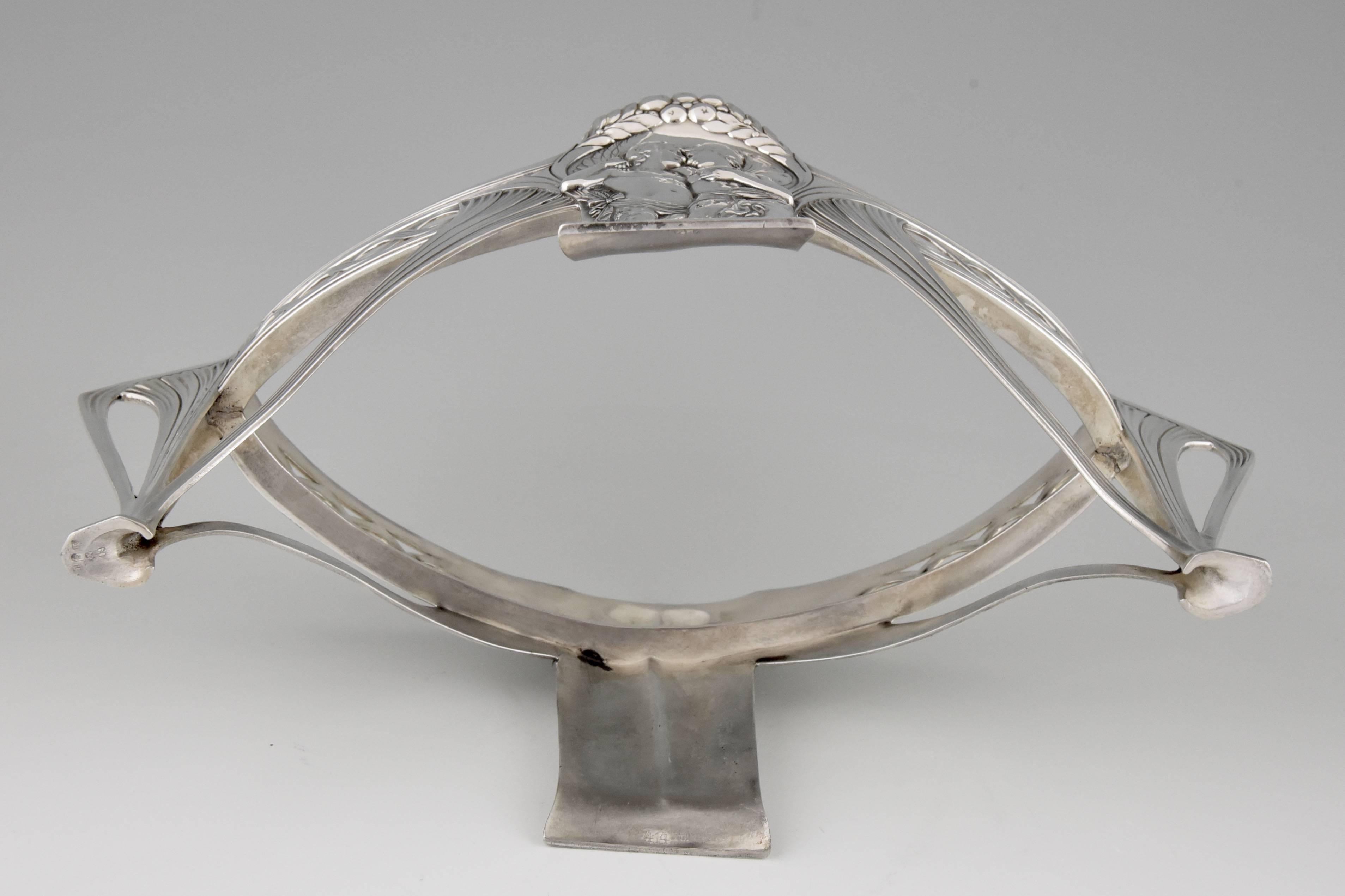 Art Nouveau Silvered Flower Dish with Couple by WMF, 1906 3