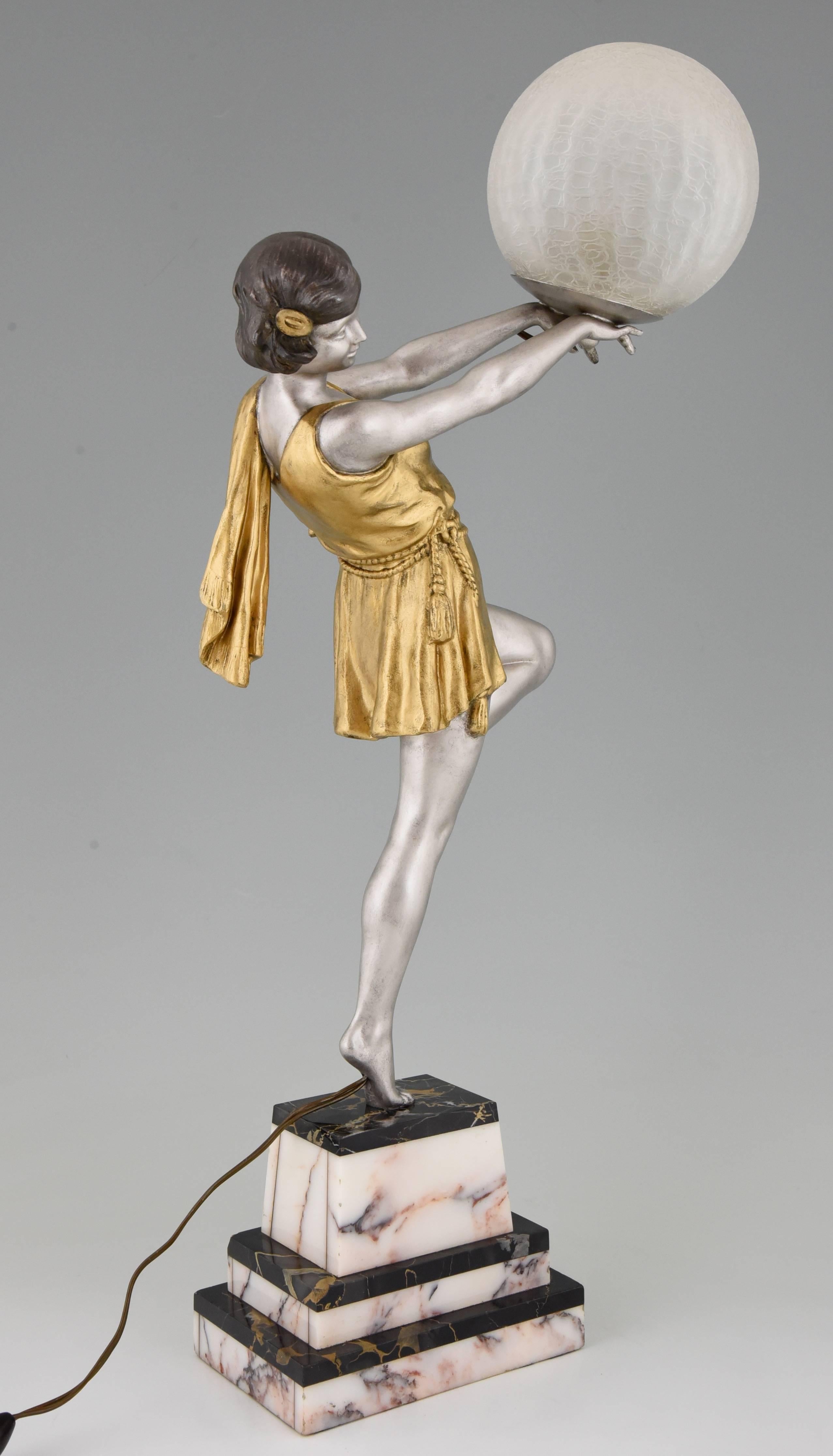 art deco lamp lady holding ball