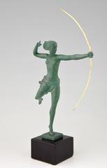 Scultura Art Deco francese di Diana, nuda con arco di Jean de Marco, 1930