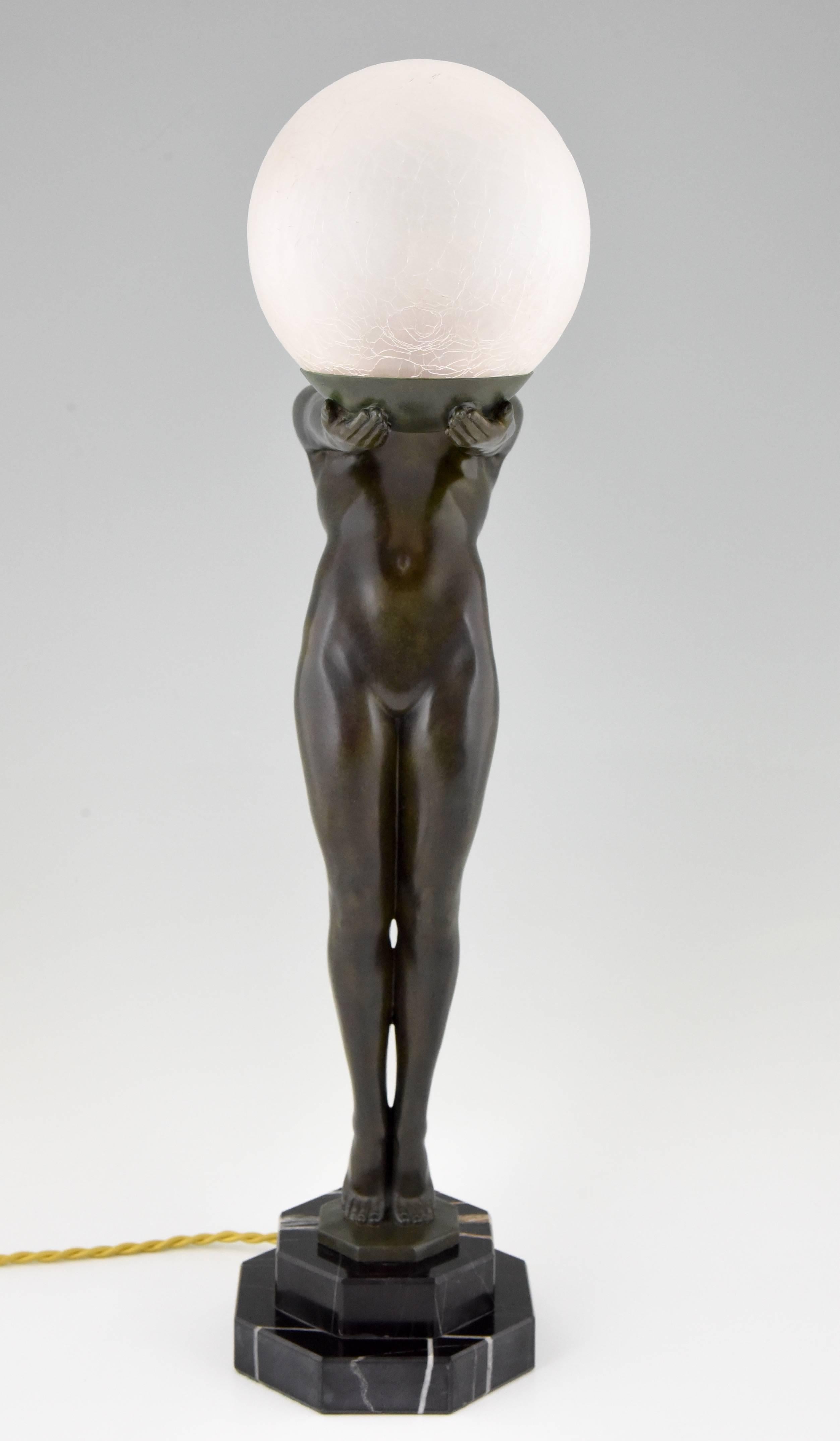 French Art Deco Lamp, Nude with Ball by Max Le Verrier, 1930 In Excellent Condition In Antwerp, BE