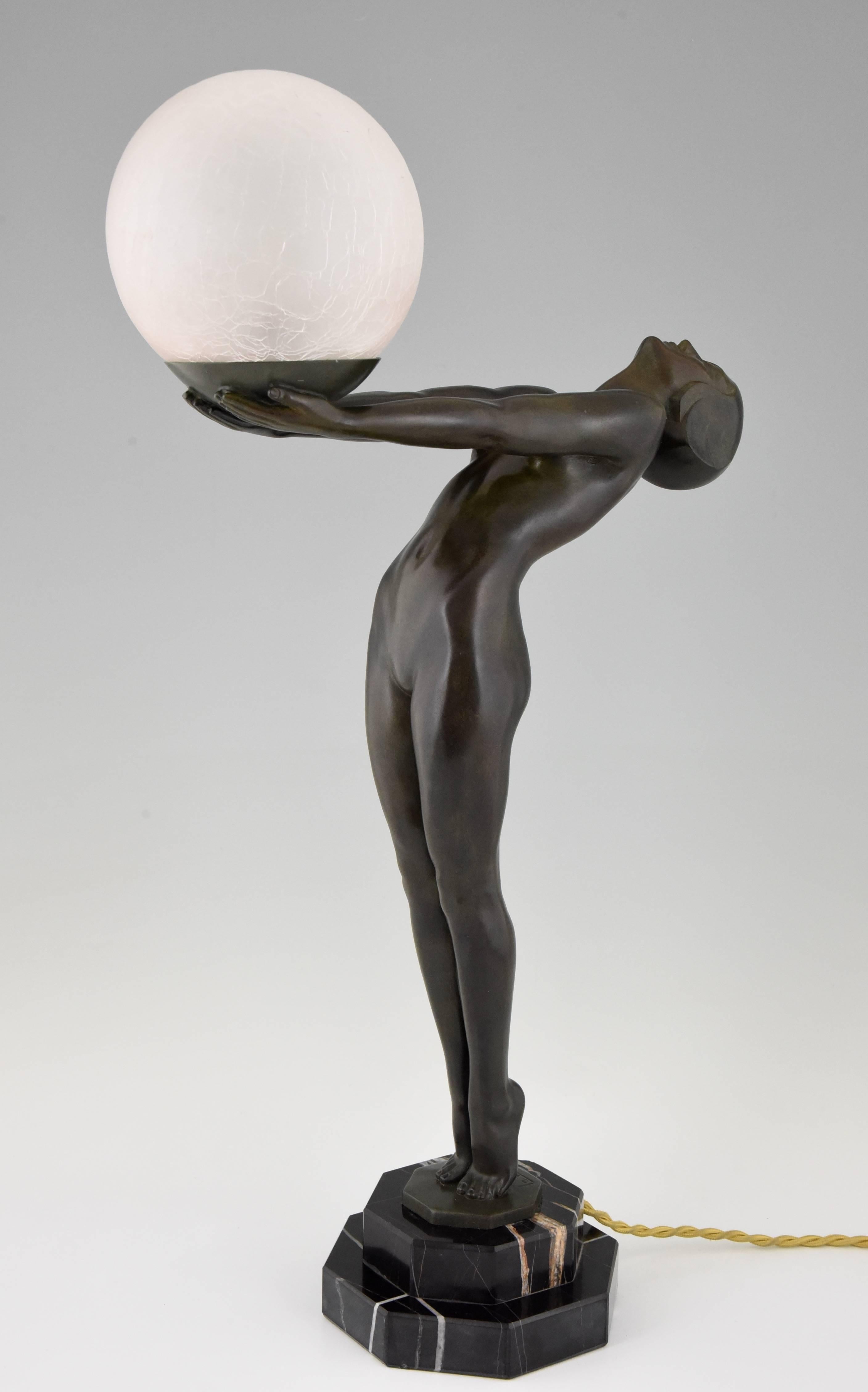 20th Century French Art Deco Lamp, Nude with Ball by Max Le Verrier, 1930