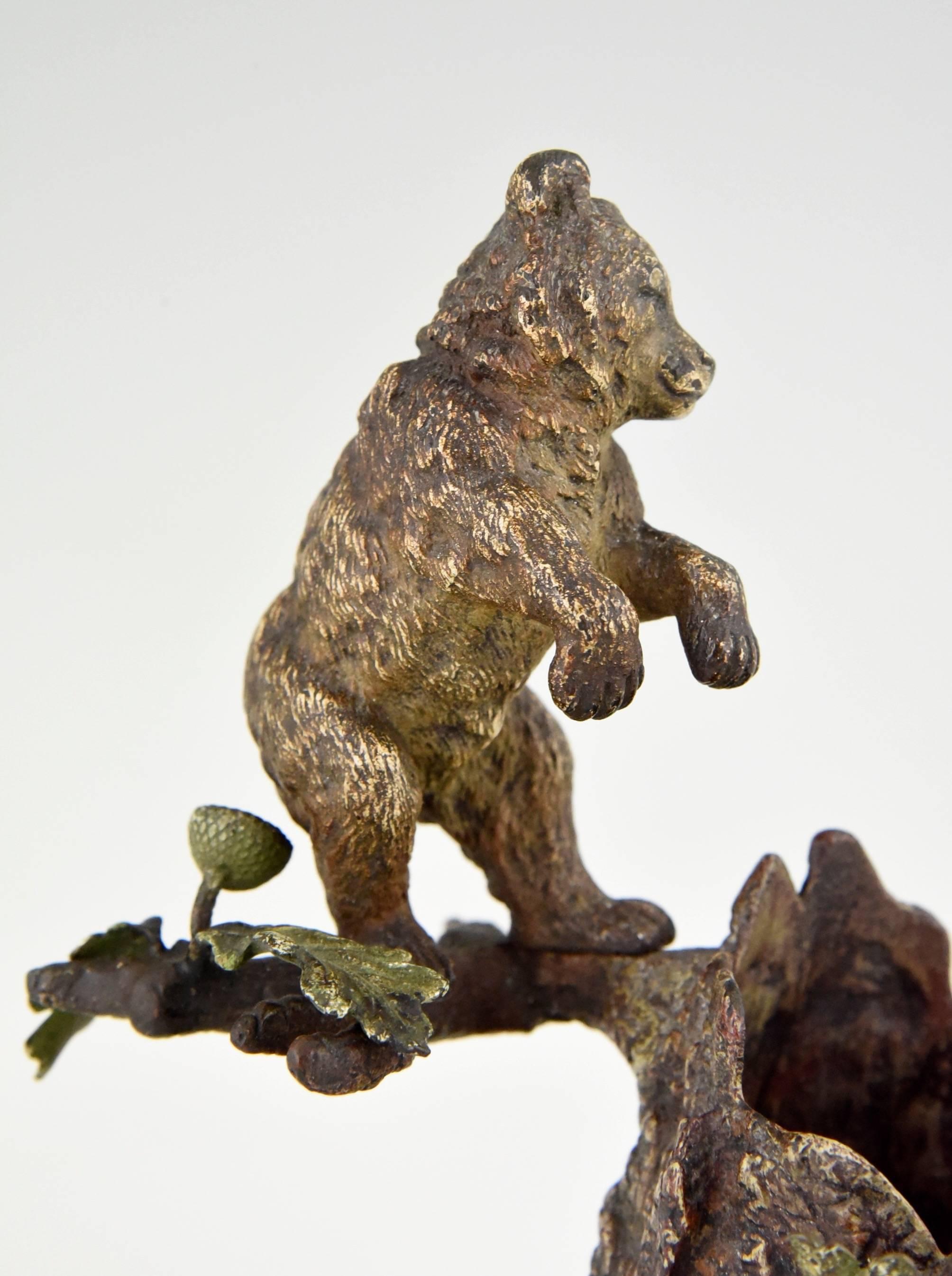 Patinated Antique Vienna Bronze Bear on a Tree Trunk by Franz Bergman, 1900