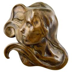 Art Nouveau Bronze Paperweight Women's Profile Paul Dubois, 1900