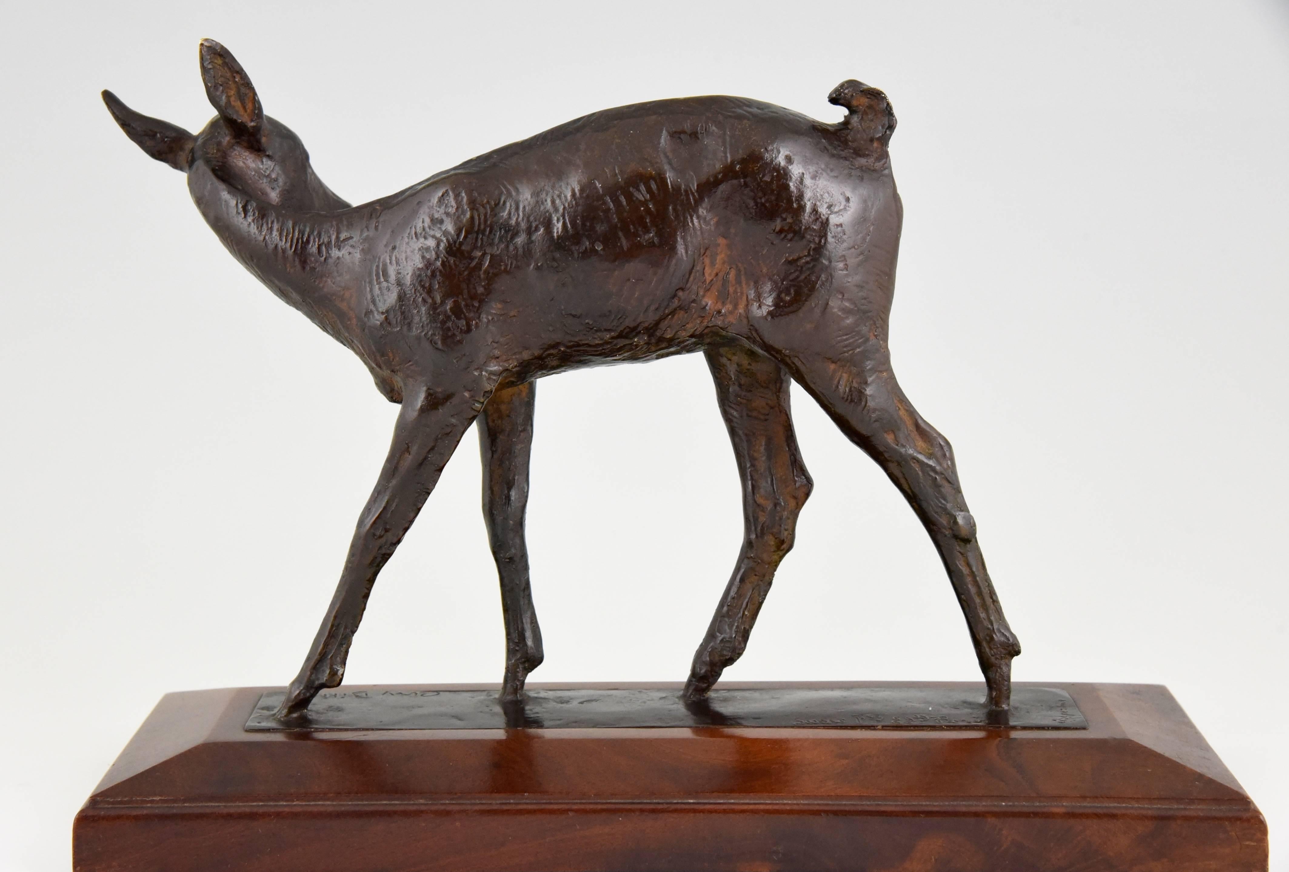Patinated French Art Deco Bronze Sculpture of a Deer Fawn by Ary Bitter, 1930