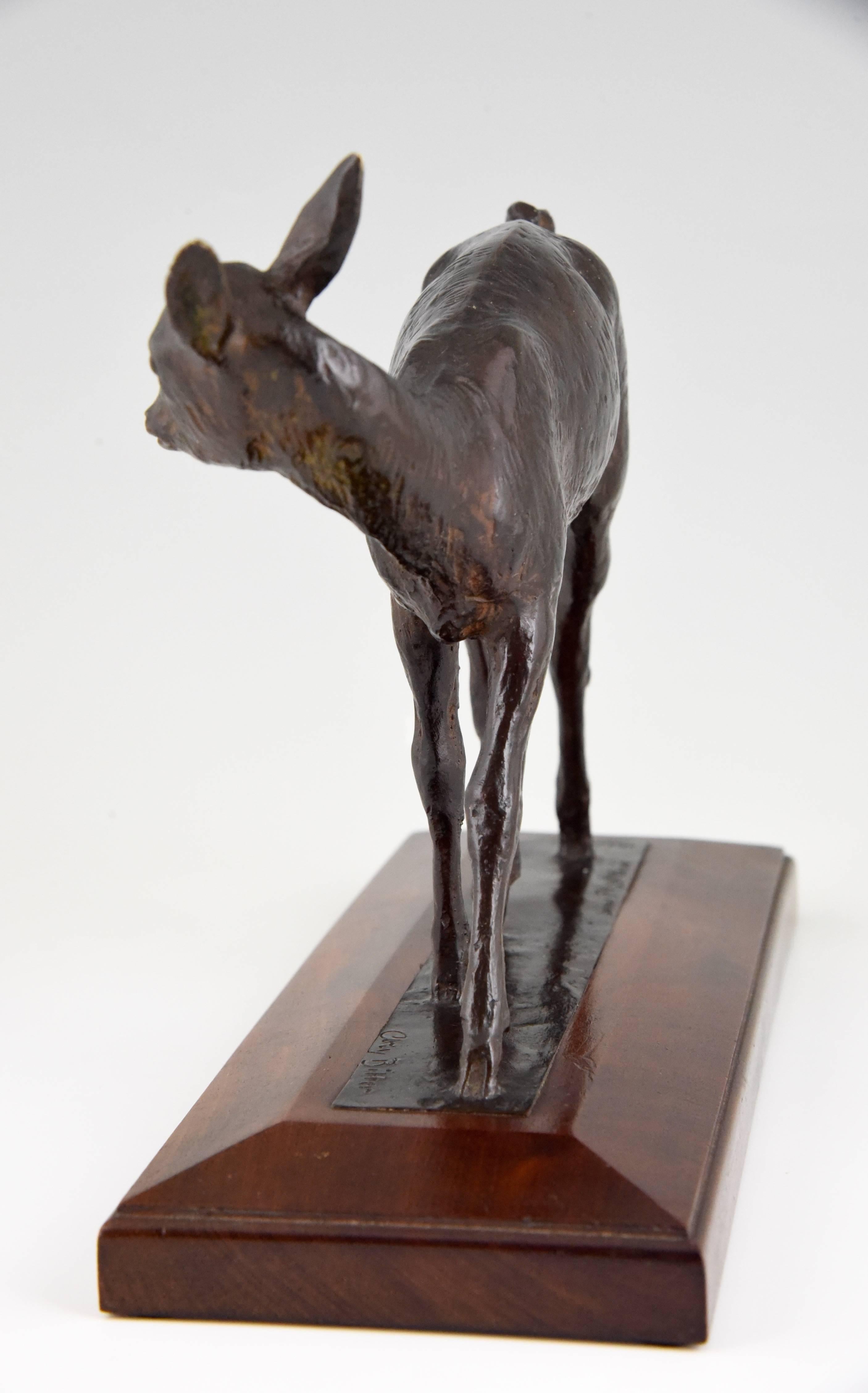 20th Century French Art Deco Bronze Sculpture of a Deer Fawn by Ary Bitter, 1930