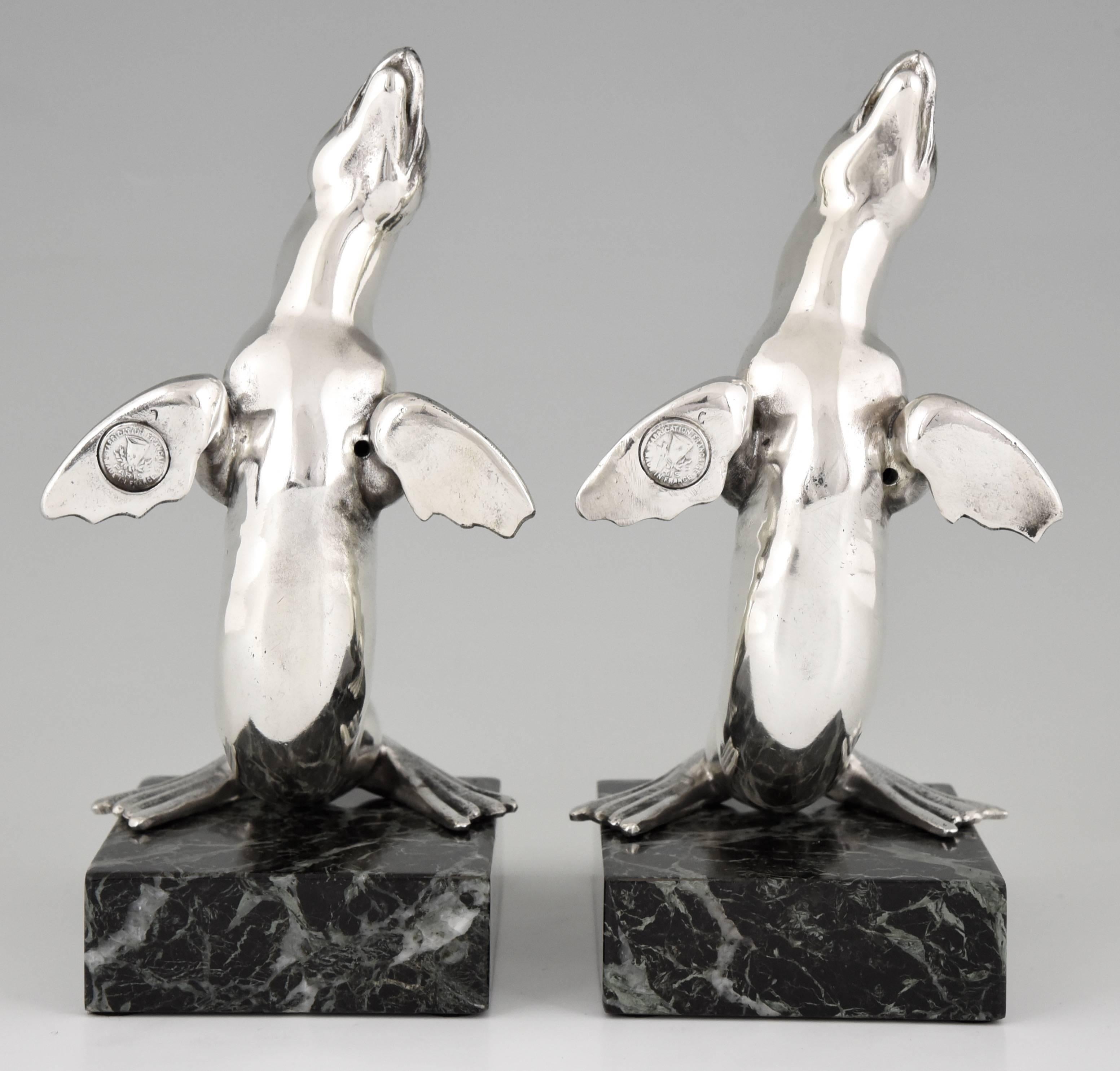 20th Century Art Deco Silvered Seal Bookends by Carvin, 1930 france