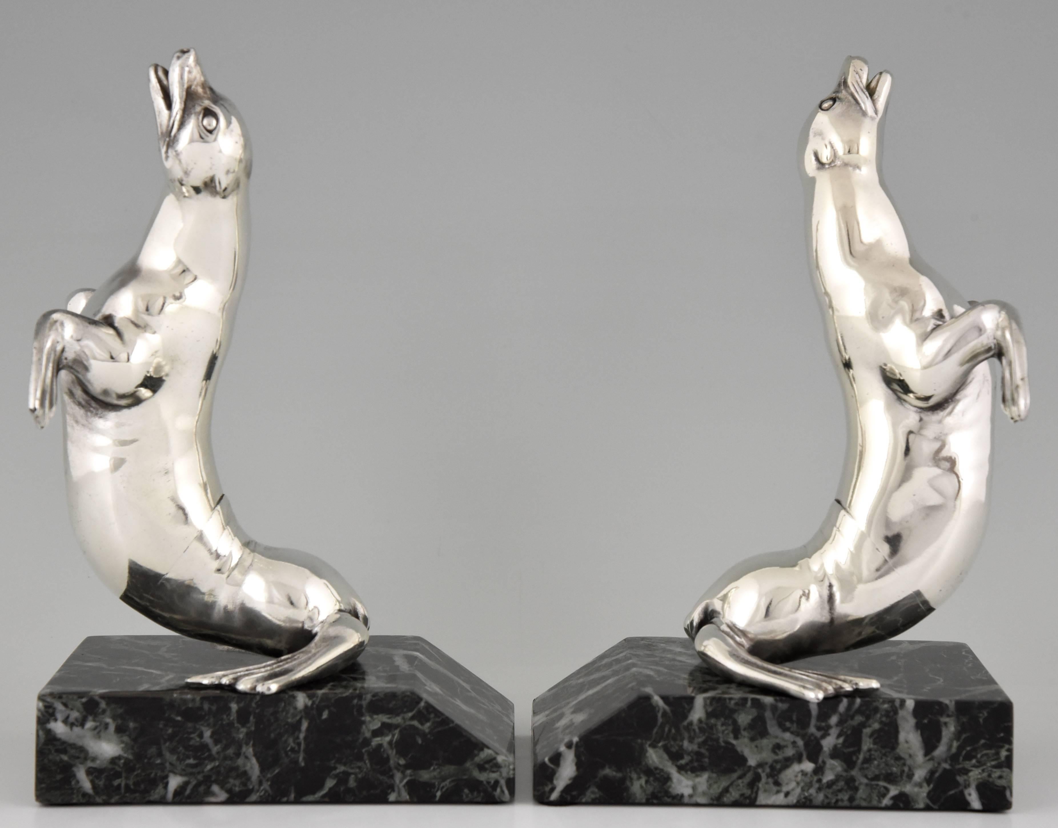 French Art Deco Silvered Seal Bookends by Carvin, 1930 france