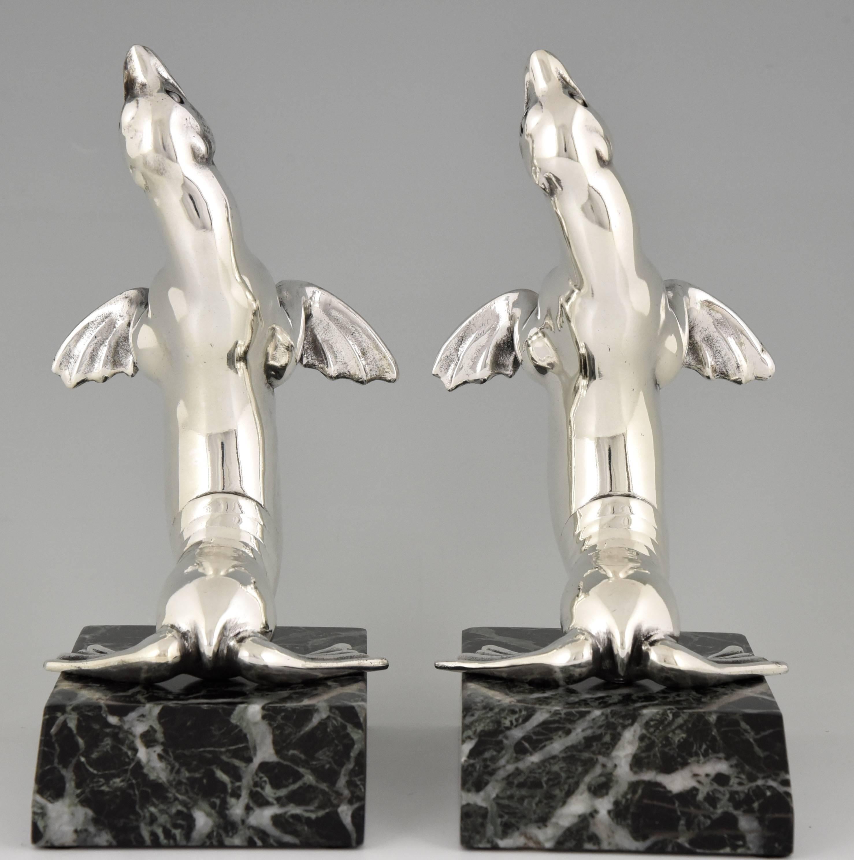 Art Deco Silvered Seal Bookends by Carvin, 1930 france In Excellent Condition In Antwerp, BE