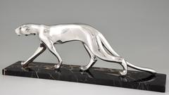 French Art Deco Silvered Panther Sculpture by M. Font, 1930