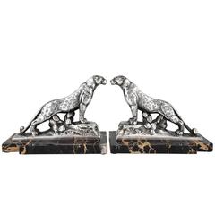 French Art Deco Panther Leopard Bookends by Maurice Frecourt, 1930