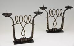 Fine Pair of Art Deco Wrought Iron Candelabra by Zadounaïsky 1930 France