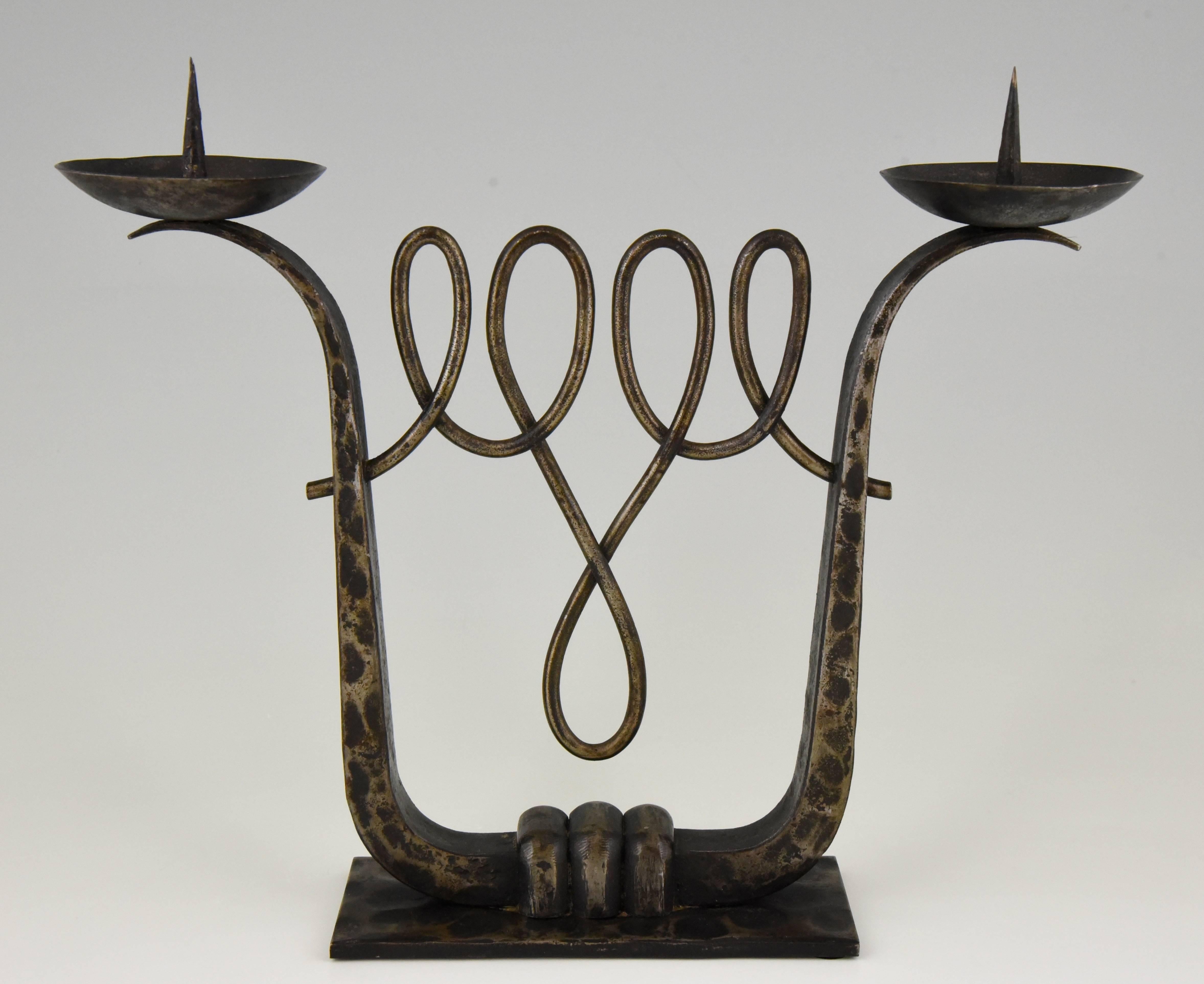 20th Century Fine Pair of Art Deco Wrought Iron Candelabra by Zadounaïsky 1930 France