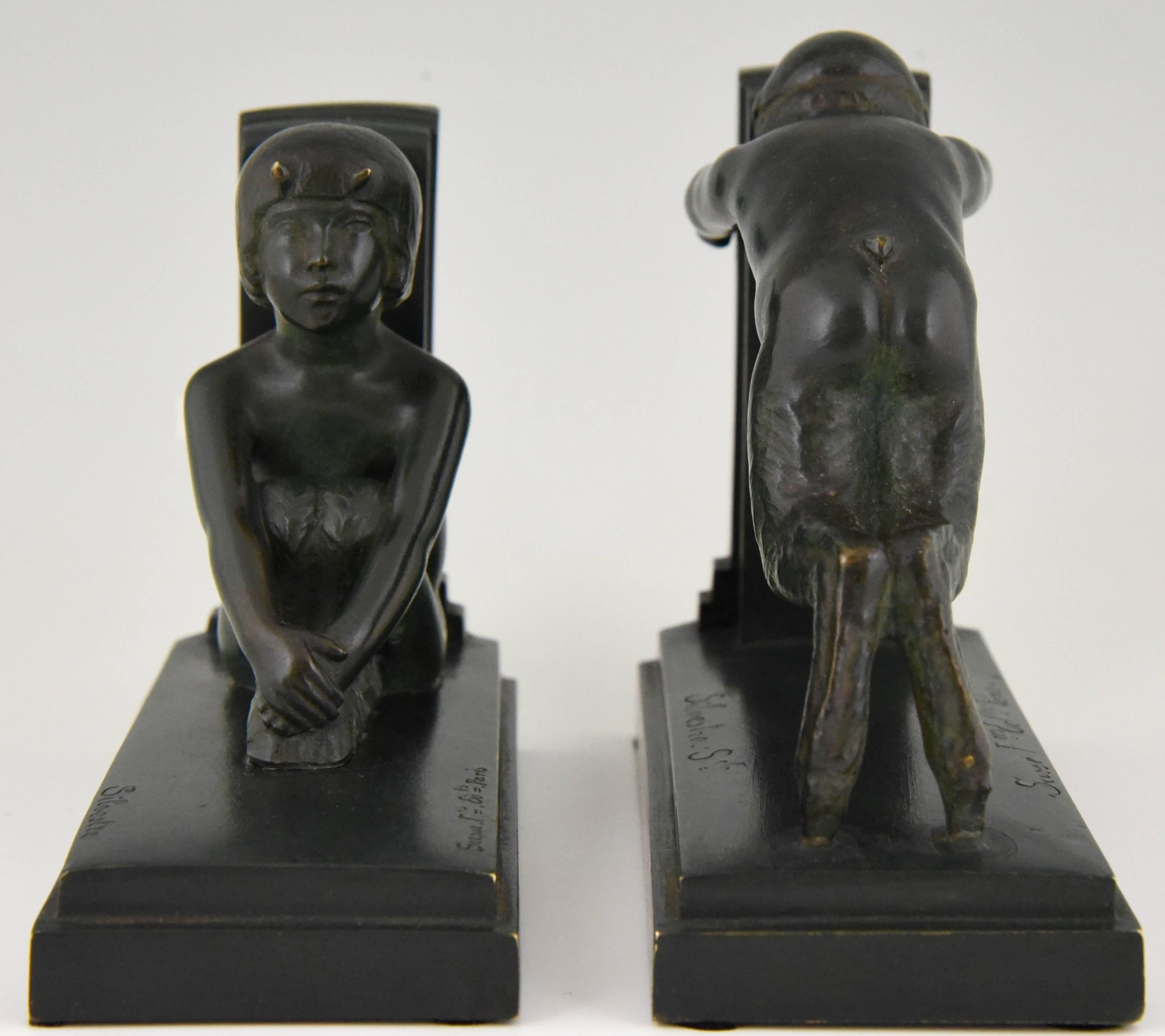 French Art Deco Bronze Bookends Young Satyrs by Paul Silvestre, 1920 France