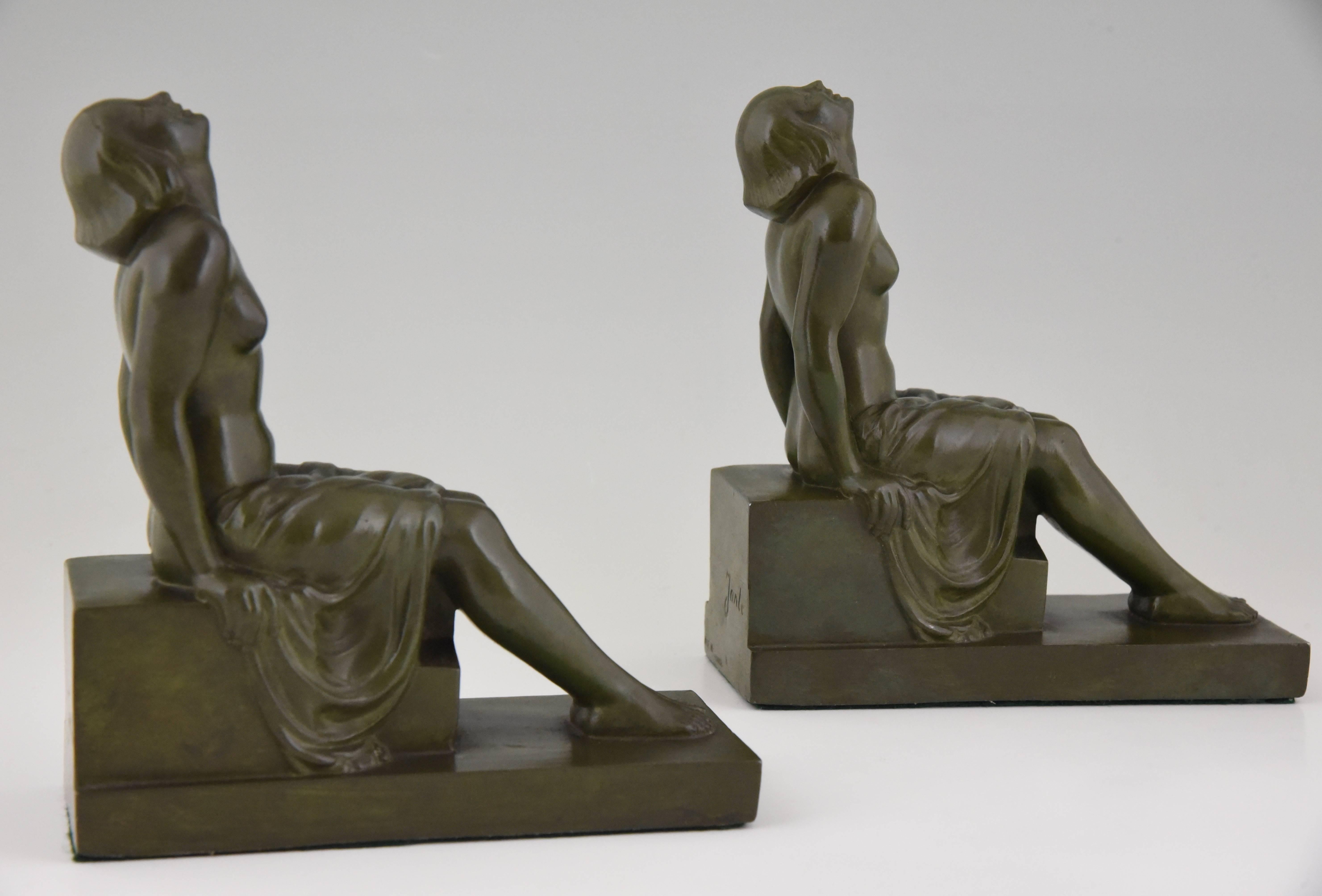 French Art Deco Bookends Sitting Nudes by Janle, 1930 1