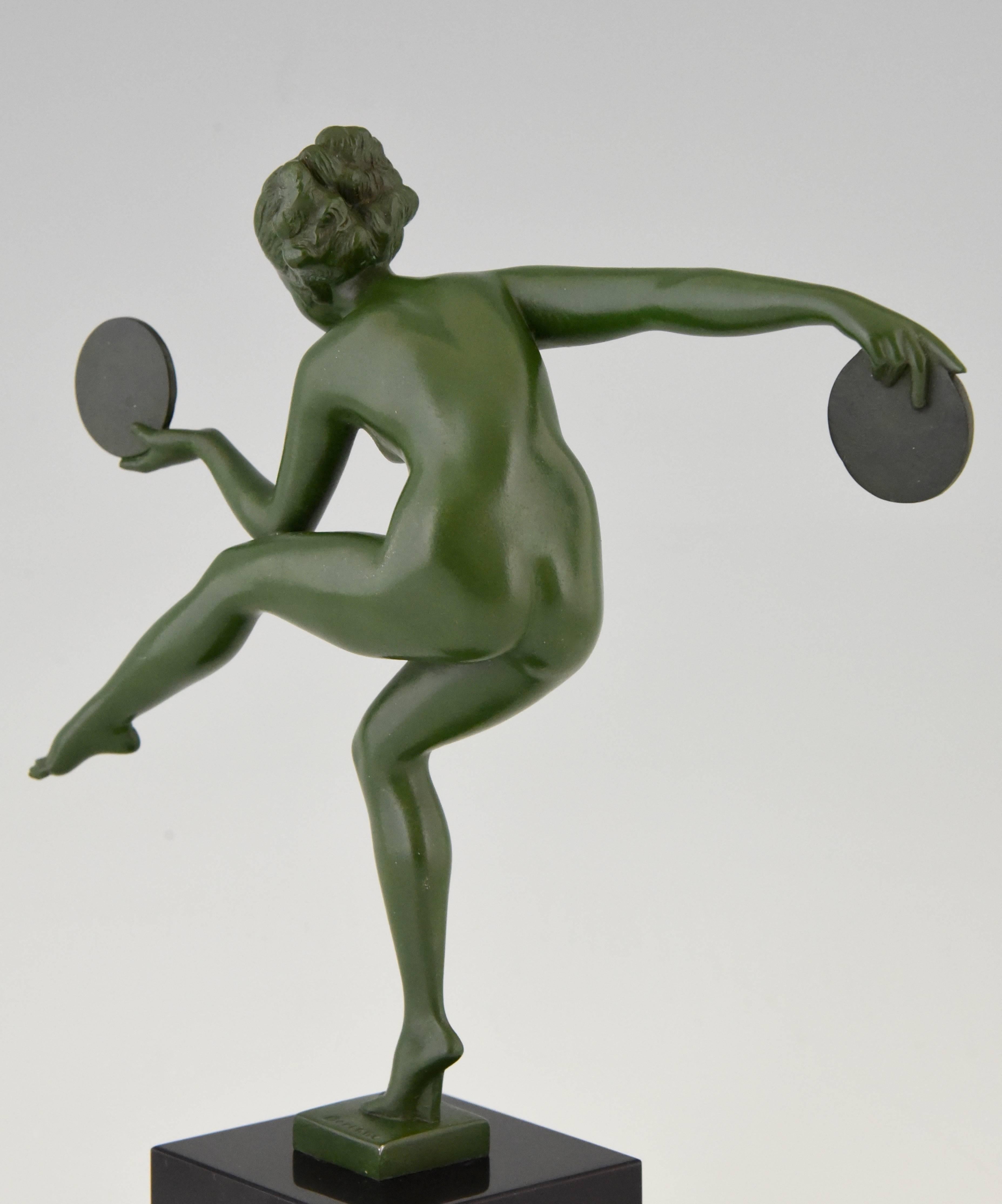 French Art Deco Sculpture Nude Disc Dancer Derenne, Bouraine, 1930 1
