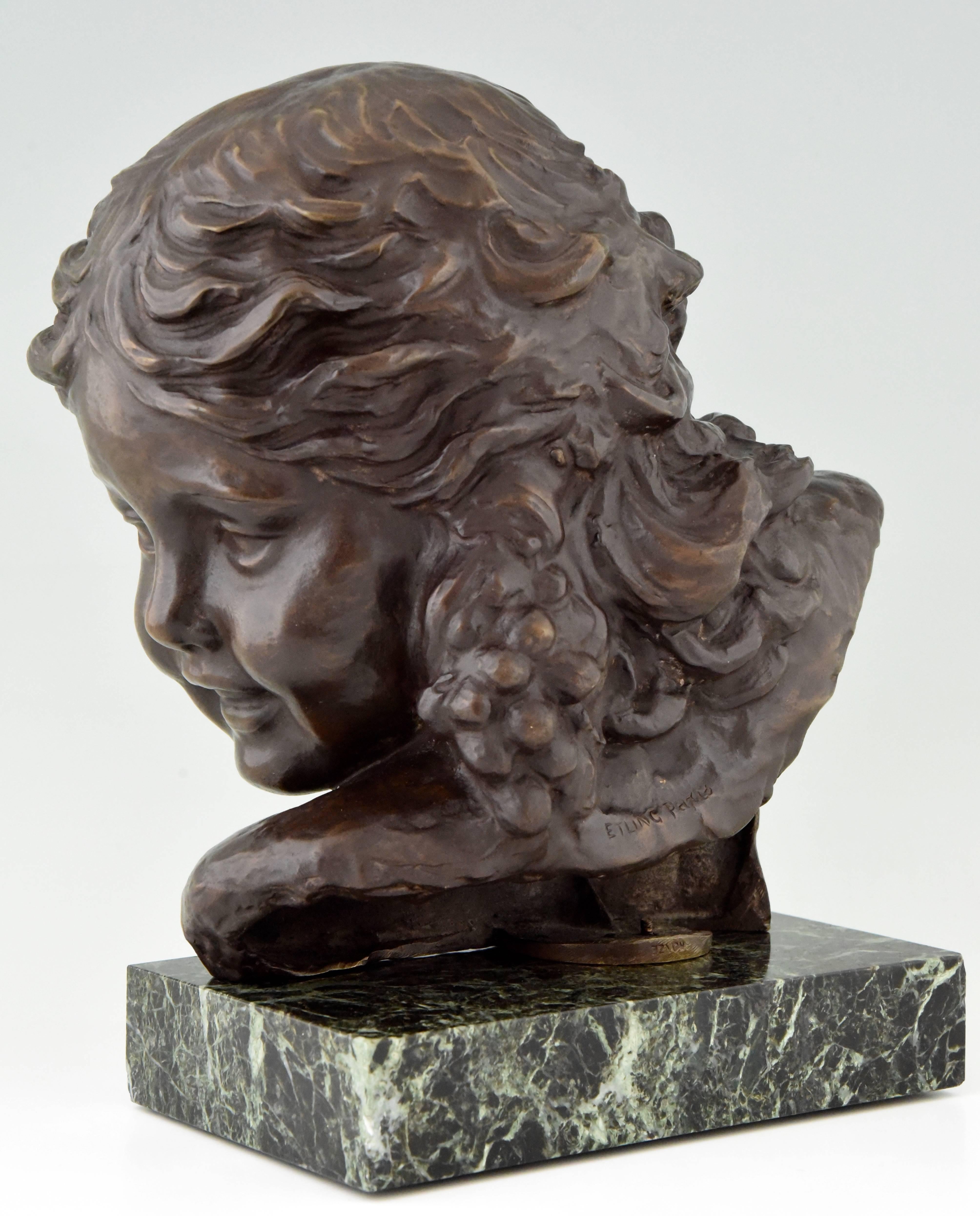 Art Deco Bronze Bust of a Girl by Alexandre Kelety, 1930 France In Excellent Condition In Antwerp, BE
