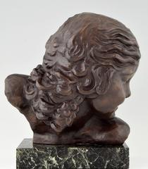 Art Deco Bronze Bust of a Girl by Alexandre Kelety, 1930 France