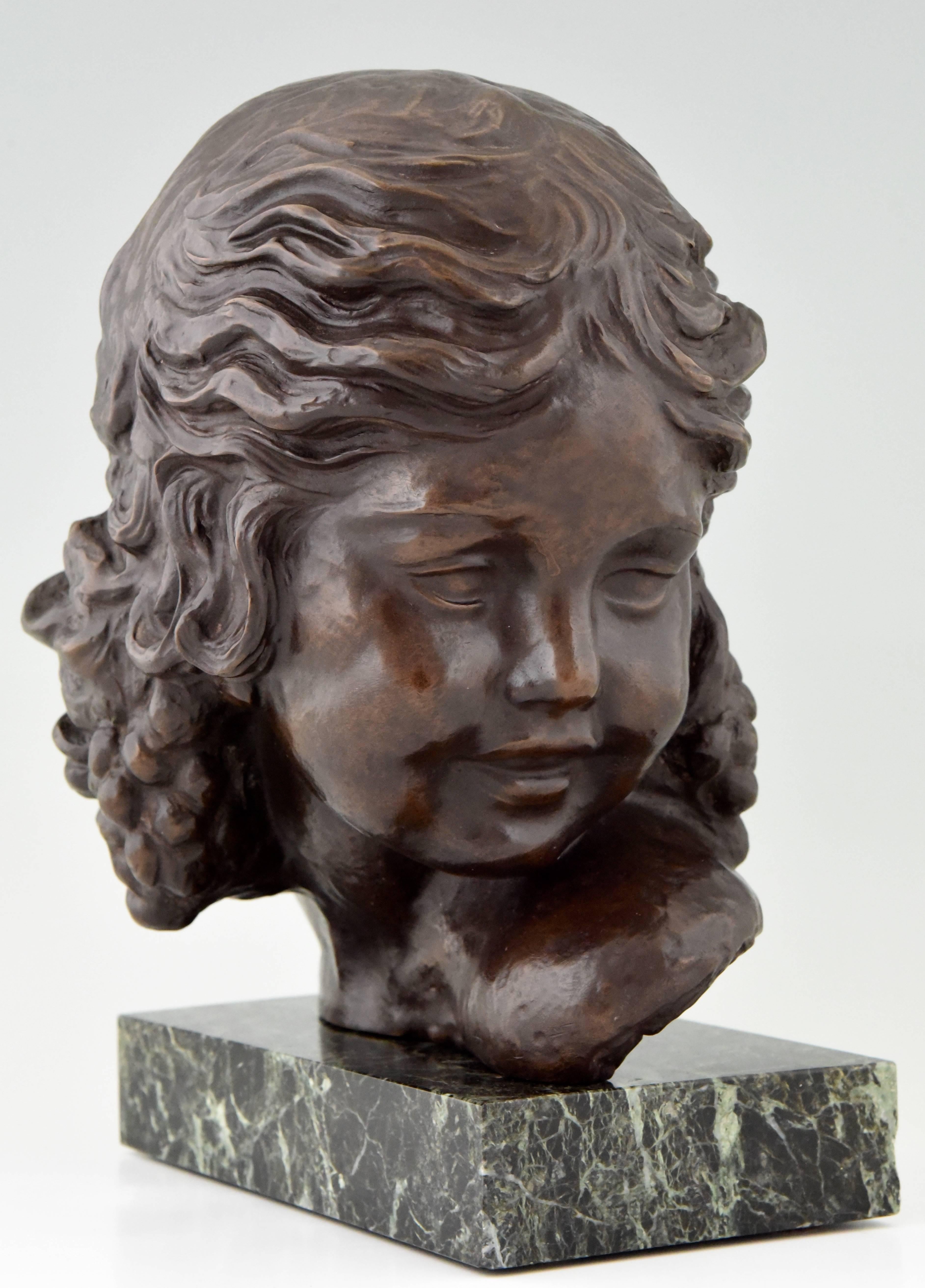 French Art Deco Bronze Bust of a Girl by Alexandre Kelety, 1930 France
