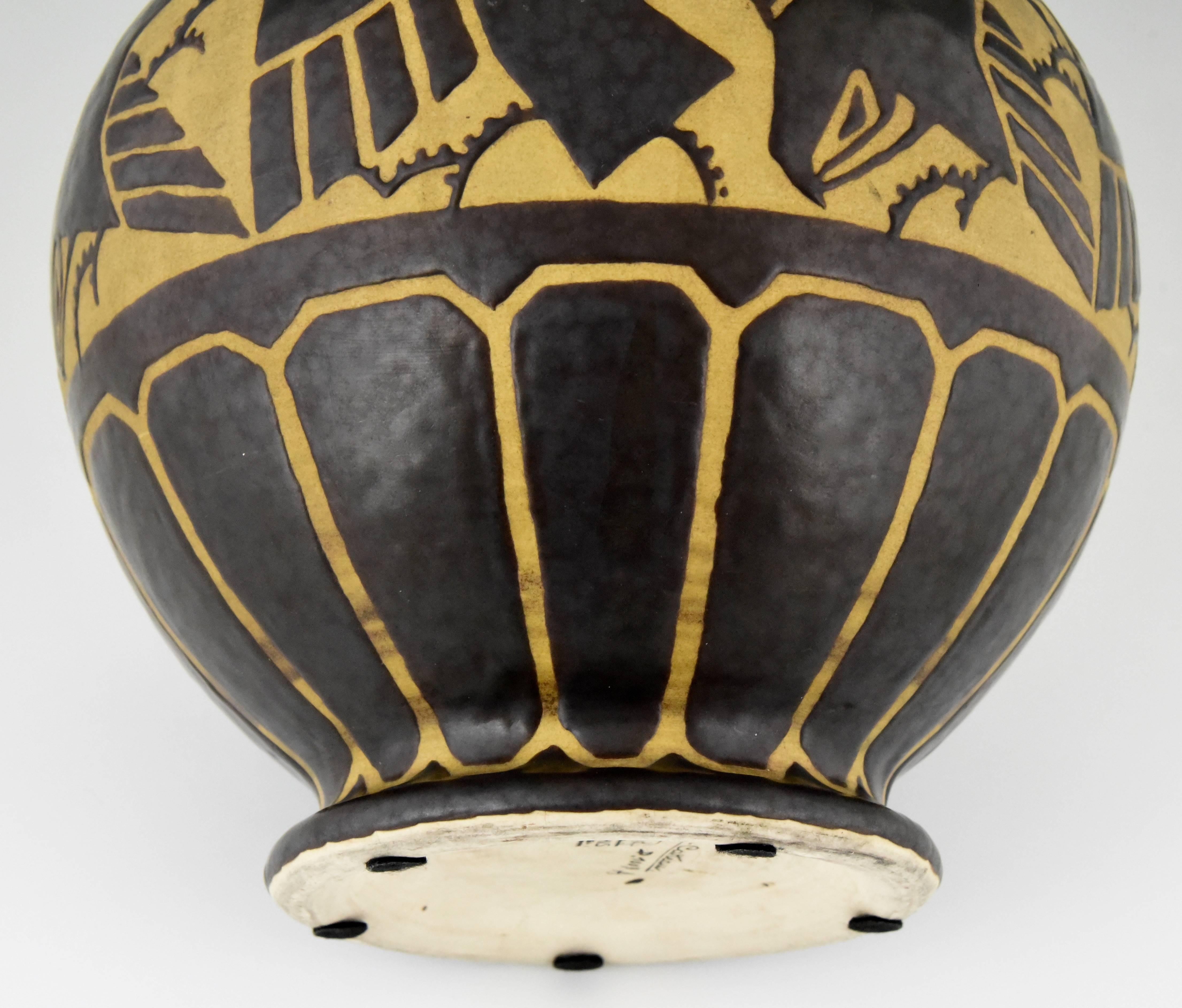 Charles Catteau Gres Keramis, Art Deco Vase with Birds, 1925 1