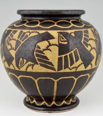 Vase Art déco avec oiseaux de Charles Catteau Gres Keramis, 1925