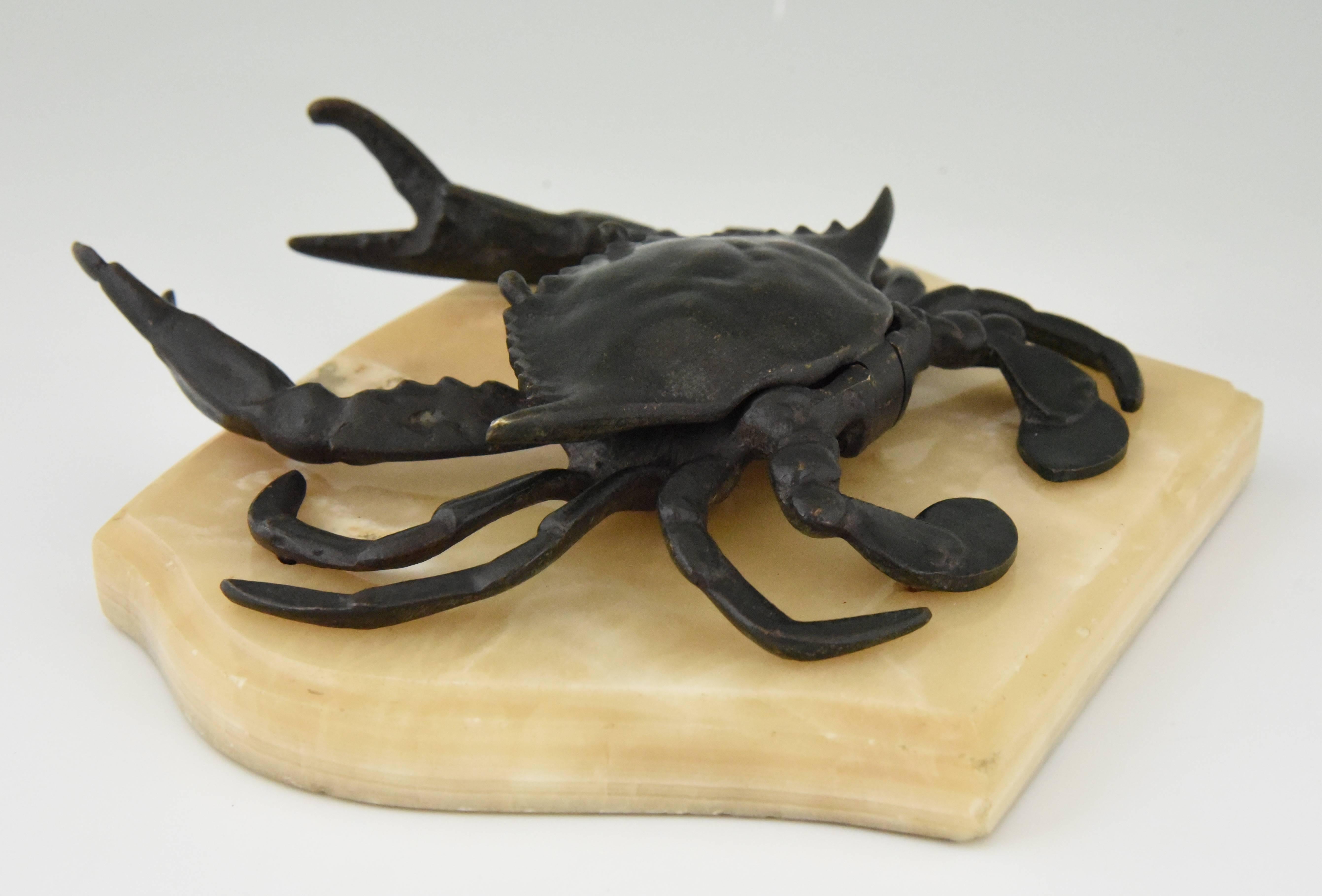 Art Nouveau Antique French Bronze Crab Inkwell, 1900