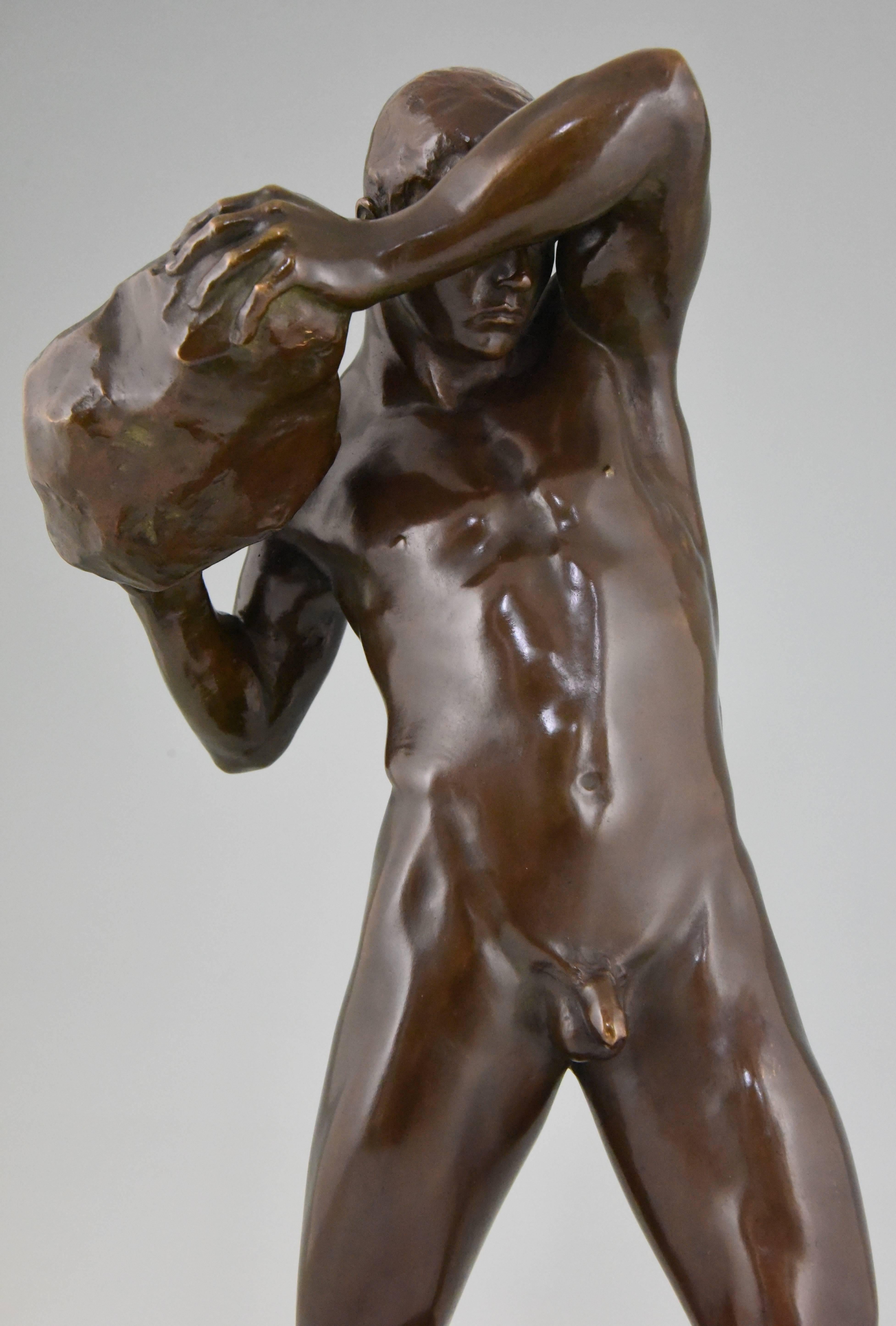 20th Century Antique Bronze Sculpture Male Nude Athlete by Paul Moye, 1923