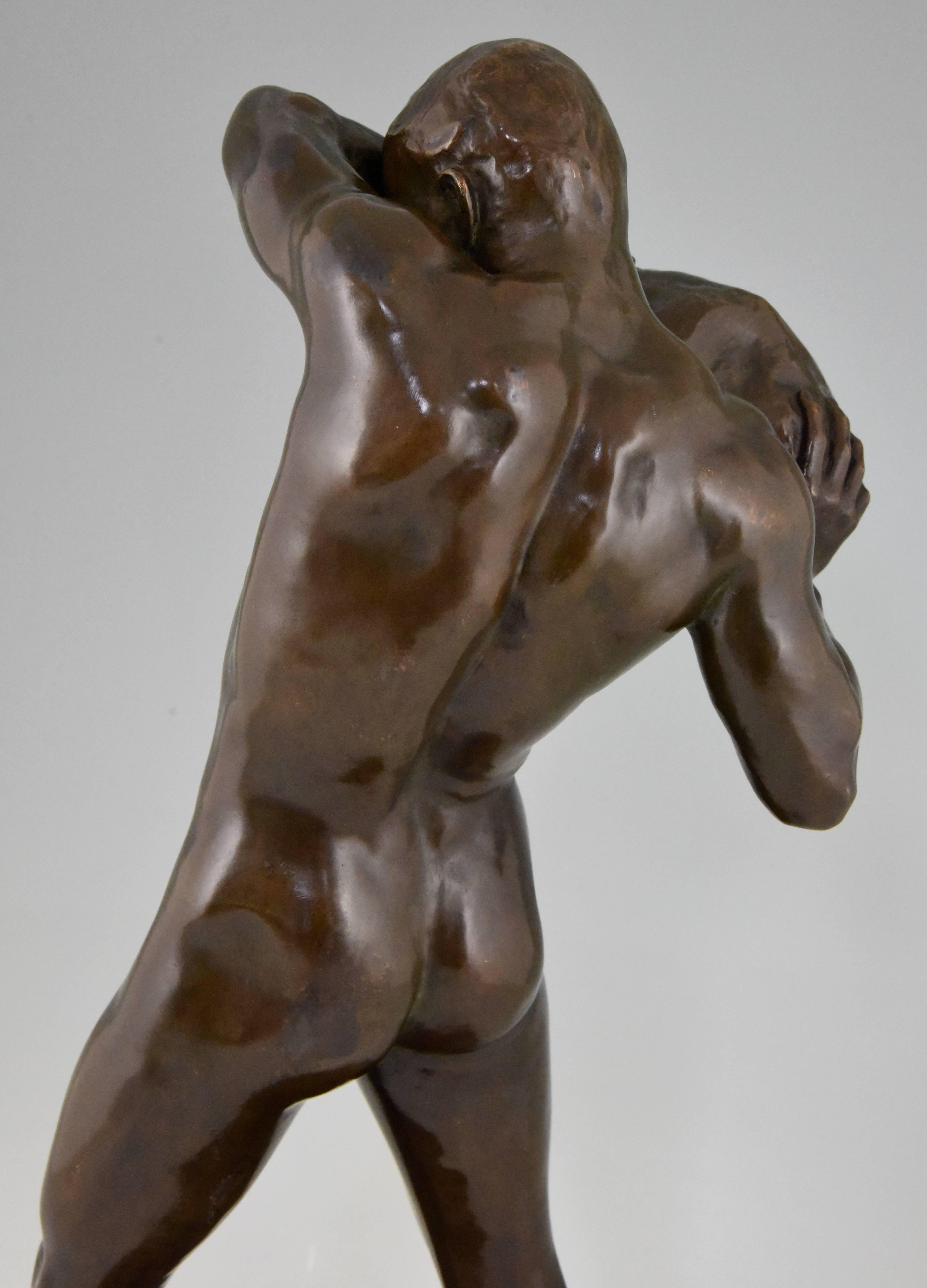 Antique Bronze Sculpture Male Nude Athlete by Paul Moye, 1923 1
