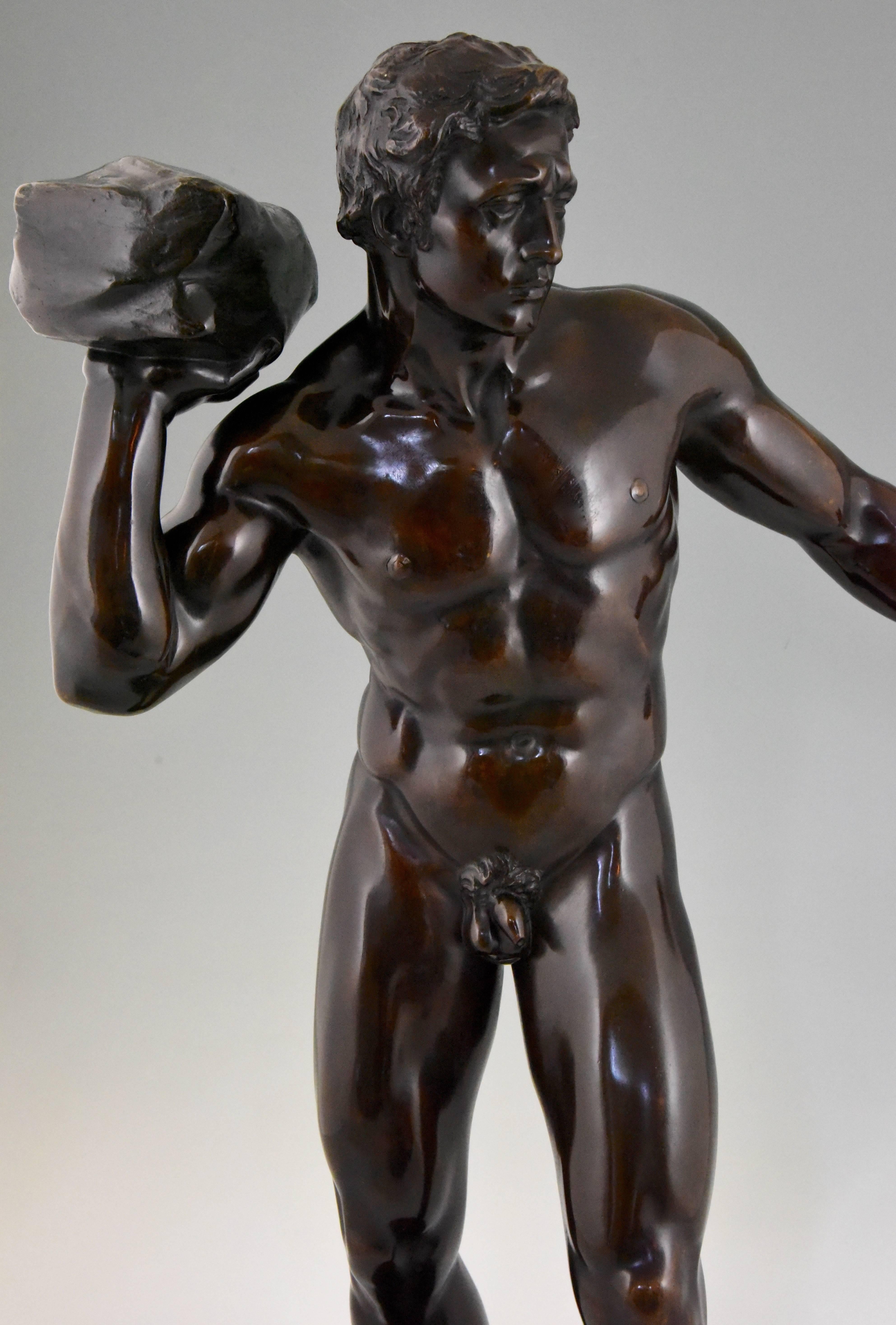 20th Century Antique Sculpture of a Male Nude Athlete Georg Kemper H. 34 inch Germany, 1900