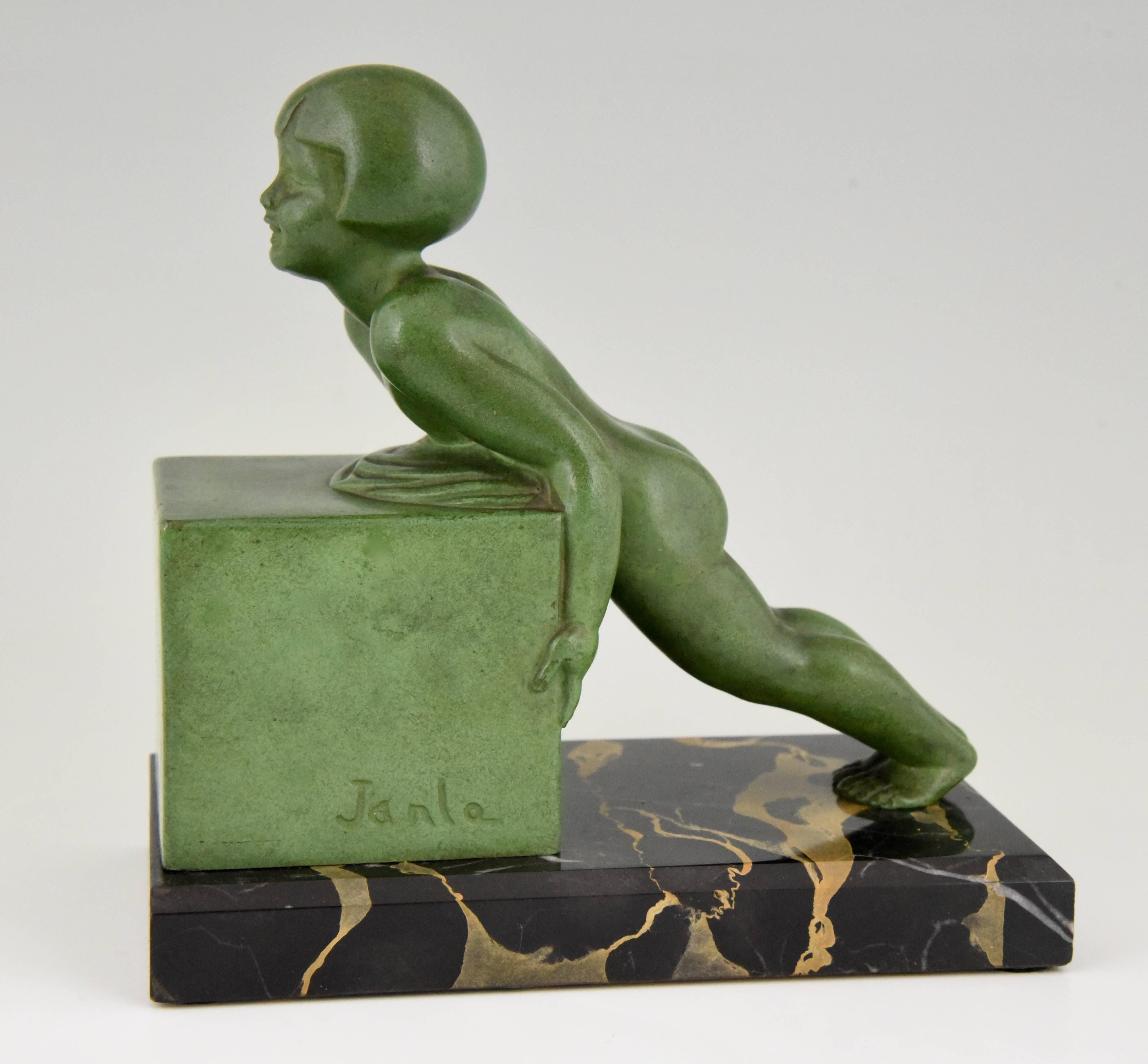 Pair of French Art Deco Child Bookends by Janle, 1930 1