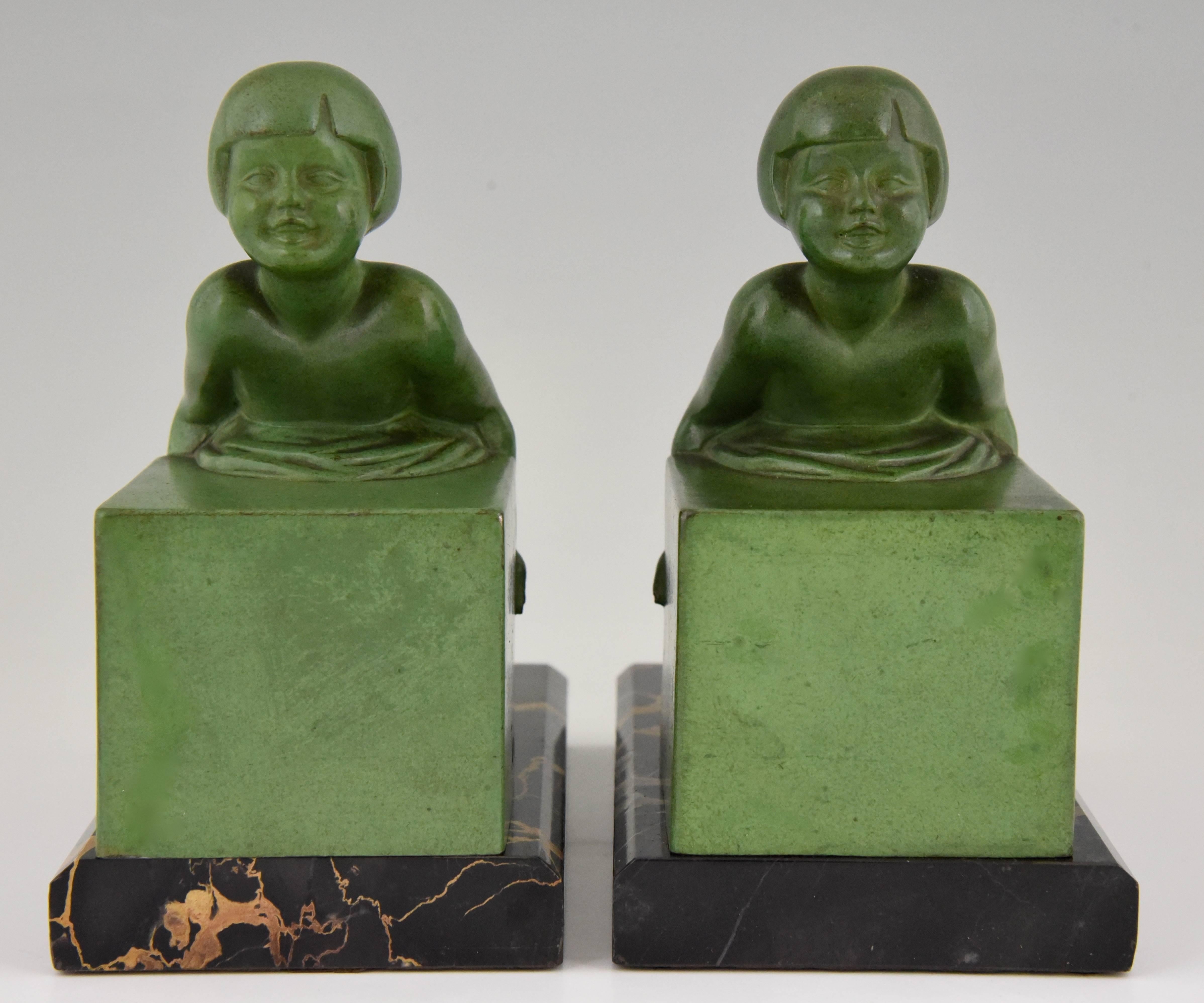 20th Century Pair of French Art Deco Child Bookends by Janle, 1930
