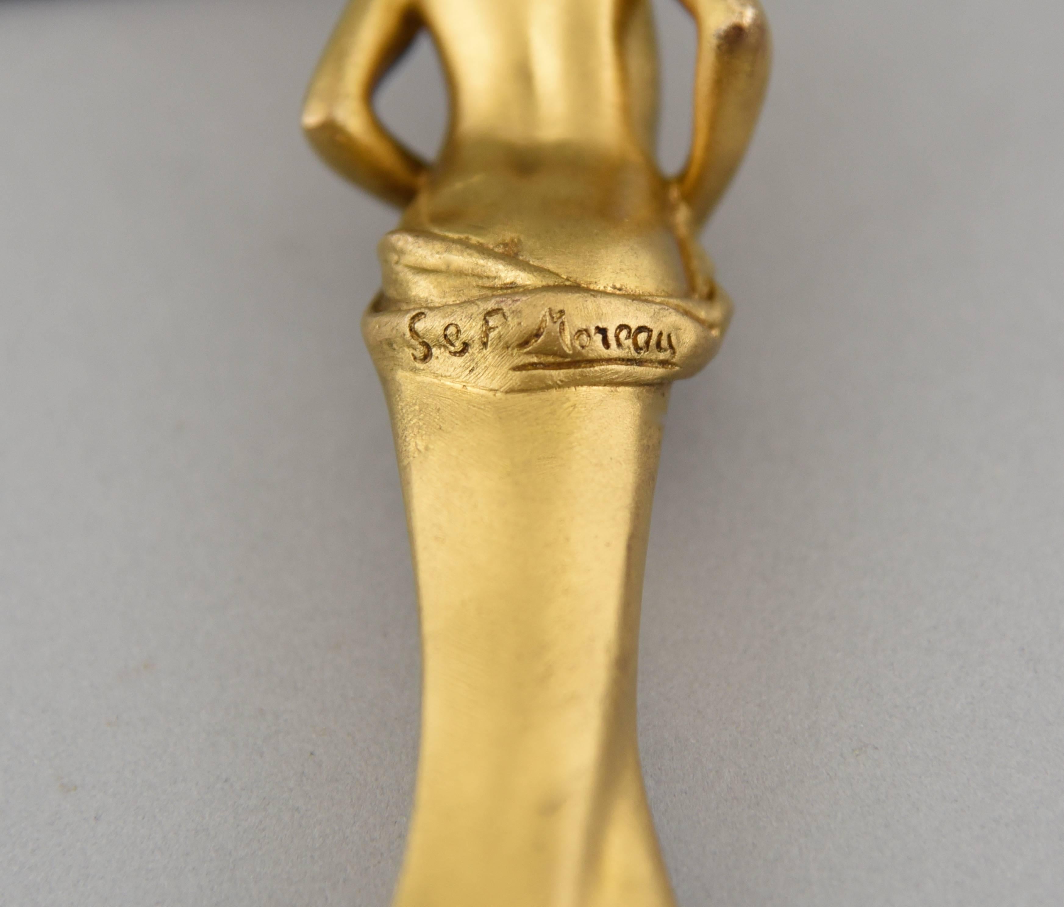 French Gilt Bronze Art Nouveau Letter Opener with Lady Louis & François Moreau 3