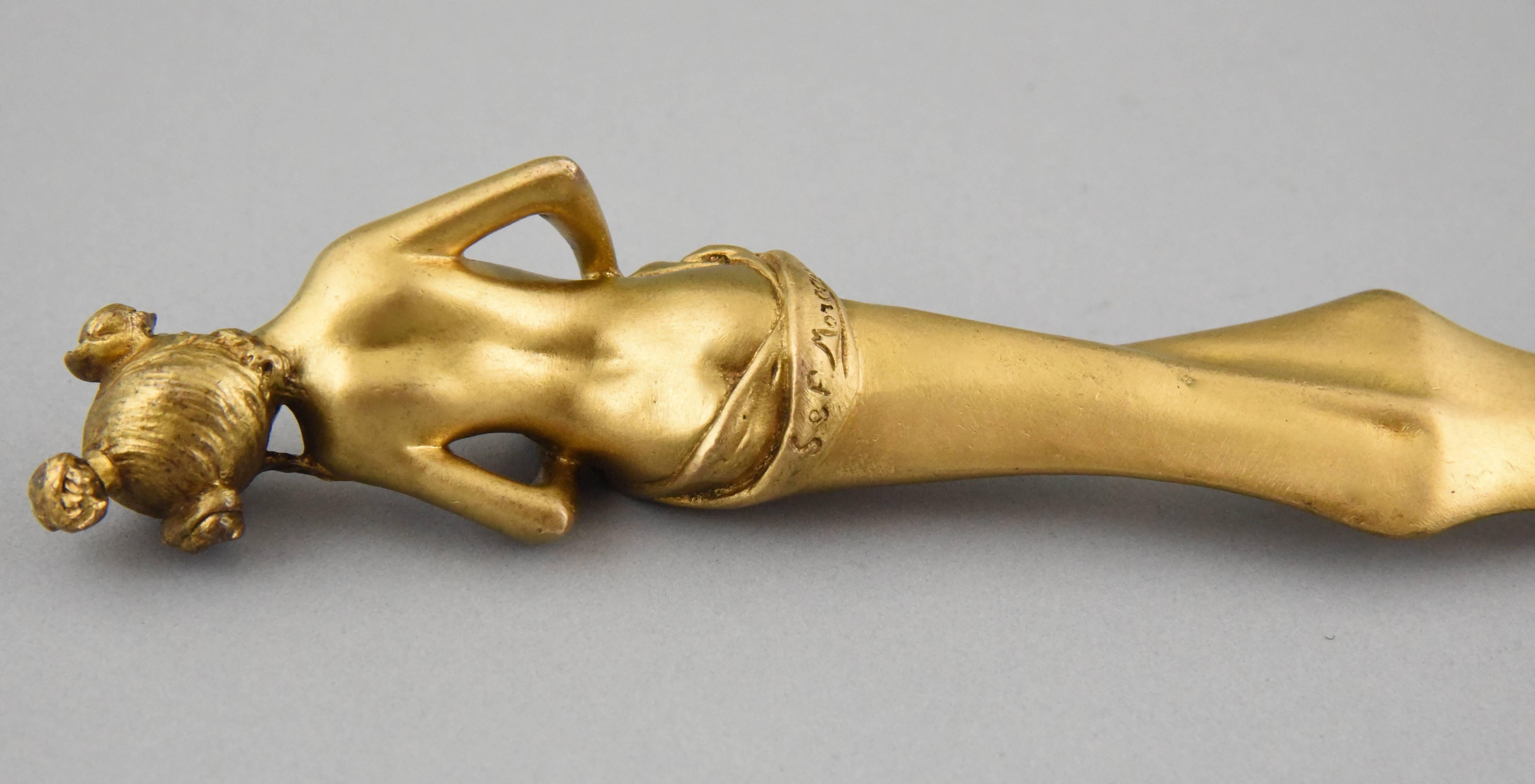 20th Century French Gilt Bronze Art Nouveau Letter Opener with Lady Louis & François Moreau