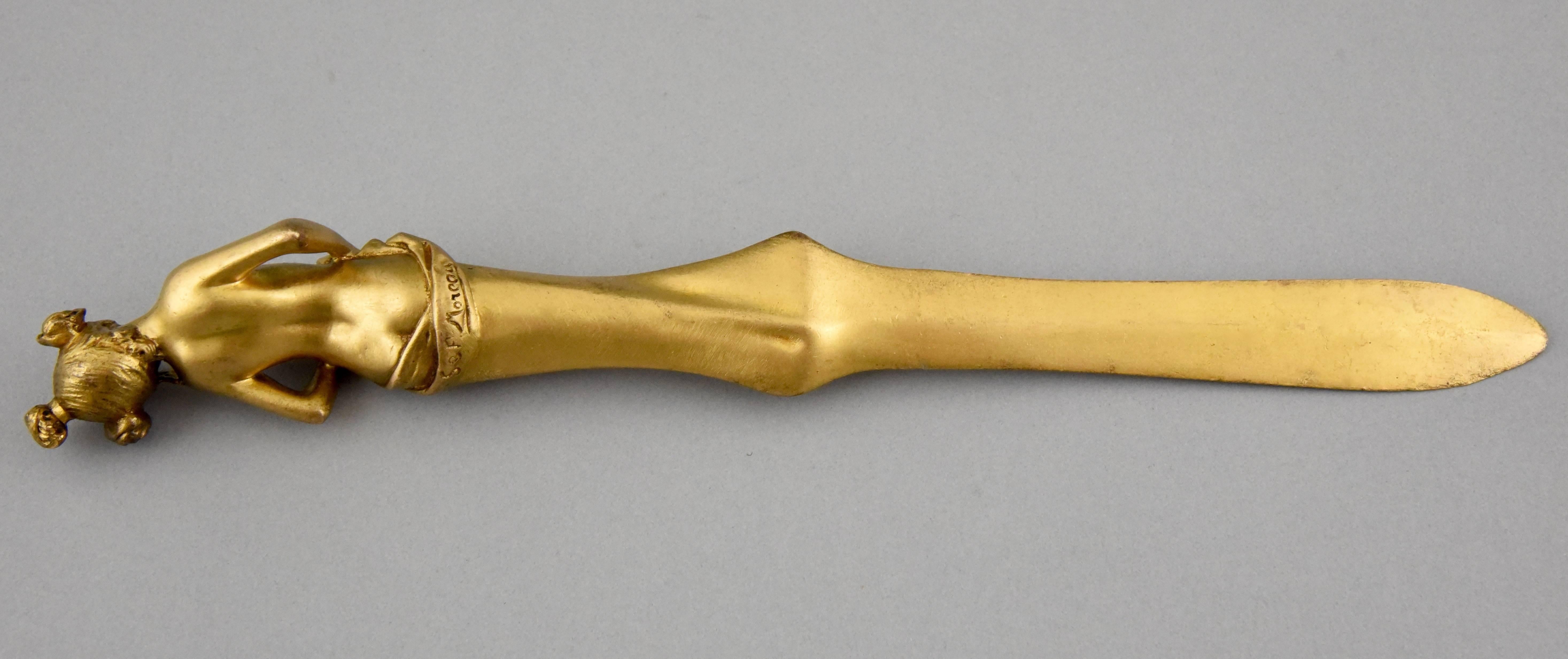 French Gilt Bronze Art Nouveau Letter Opener with Lady Louis & François Moreau 2