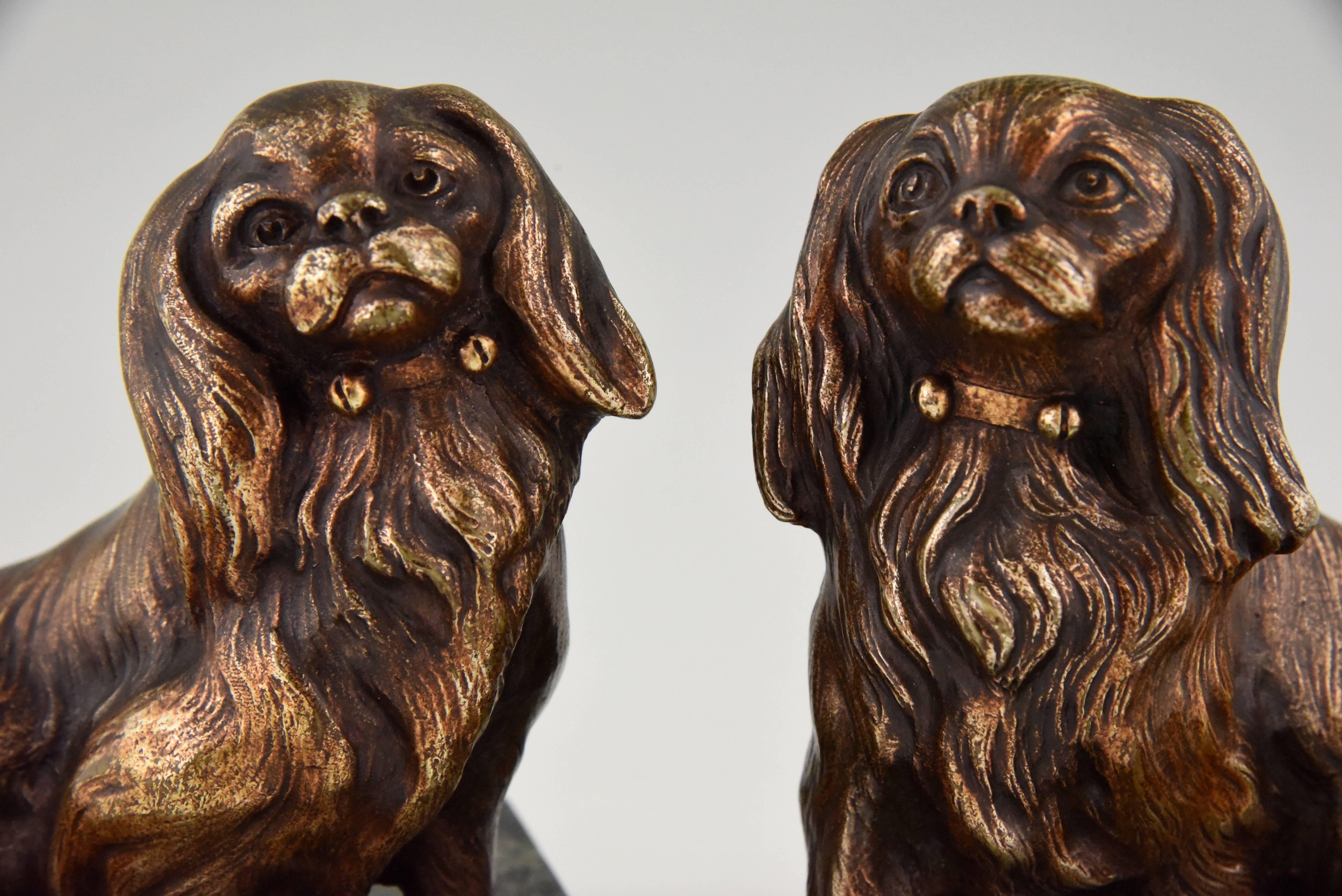20th Century French Art Deco Bronze King Charles Spaniel Dog Bookends by Louis-Albert Carvin