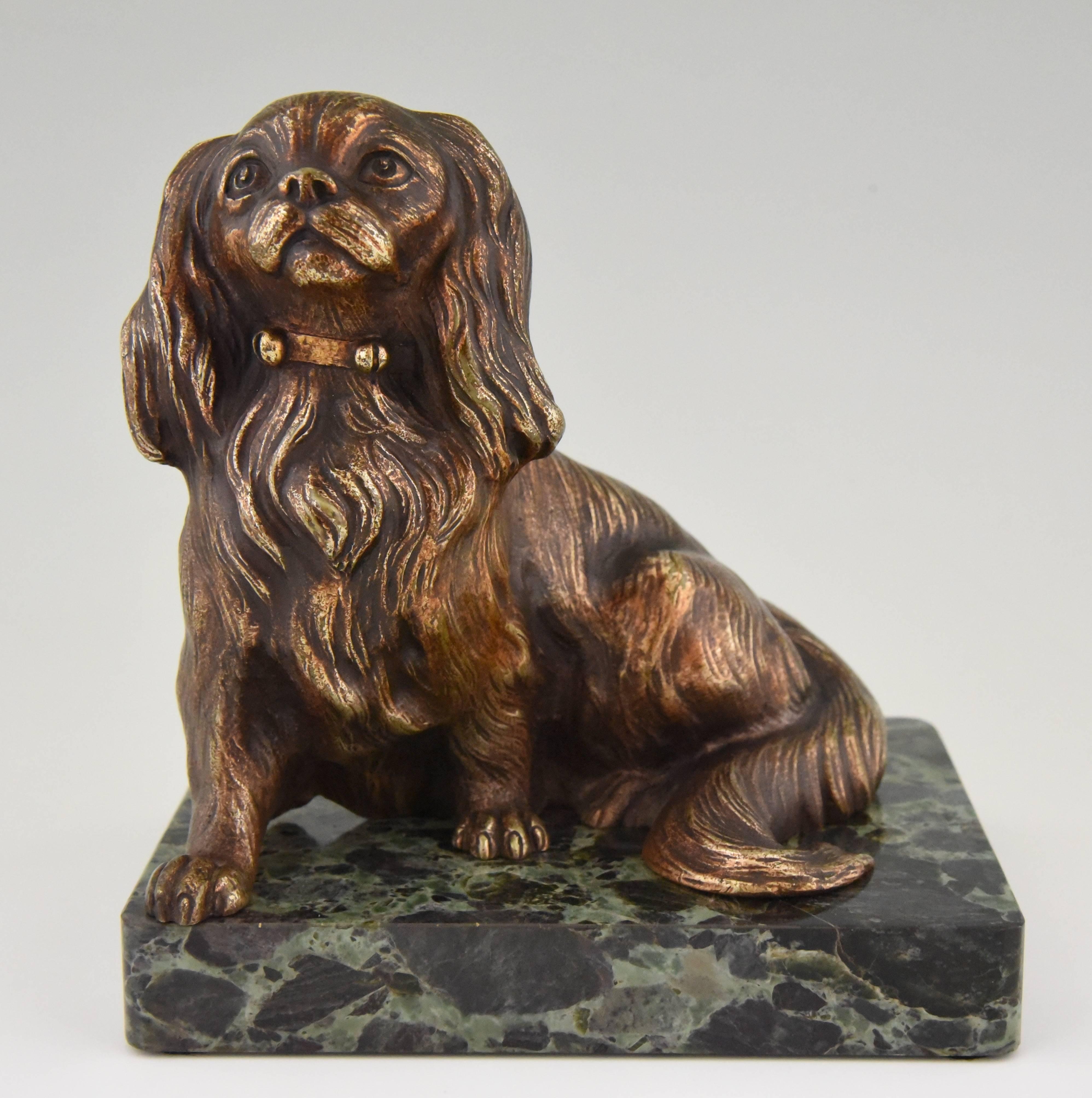 French Art Deco Bronze King Charles Spaniel Dog Bookends by Louis-Albert Carvin 2