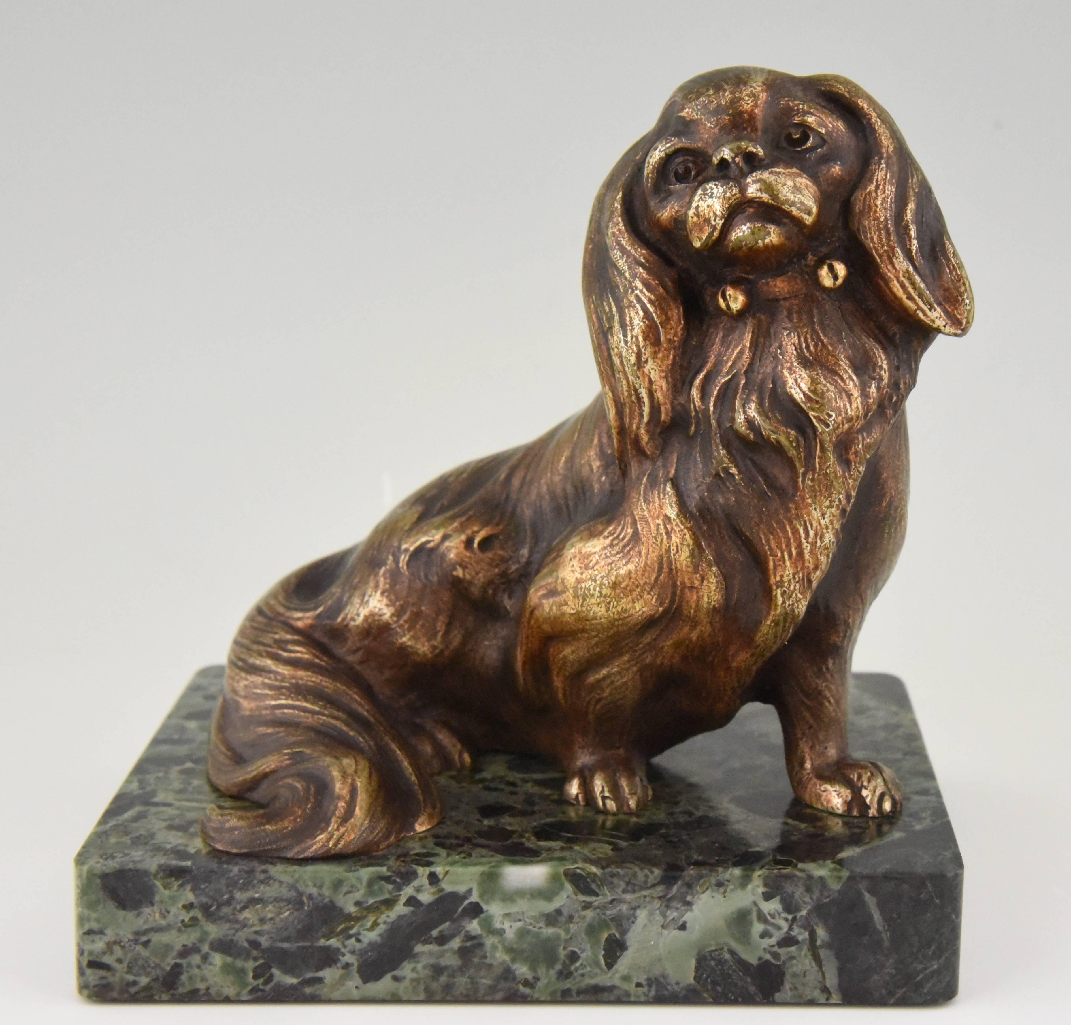 French Art Deco Bronze King Charles Spaniel Dog Bookends by Louis-Albert Carvin 1