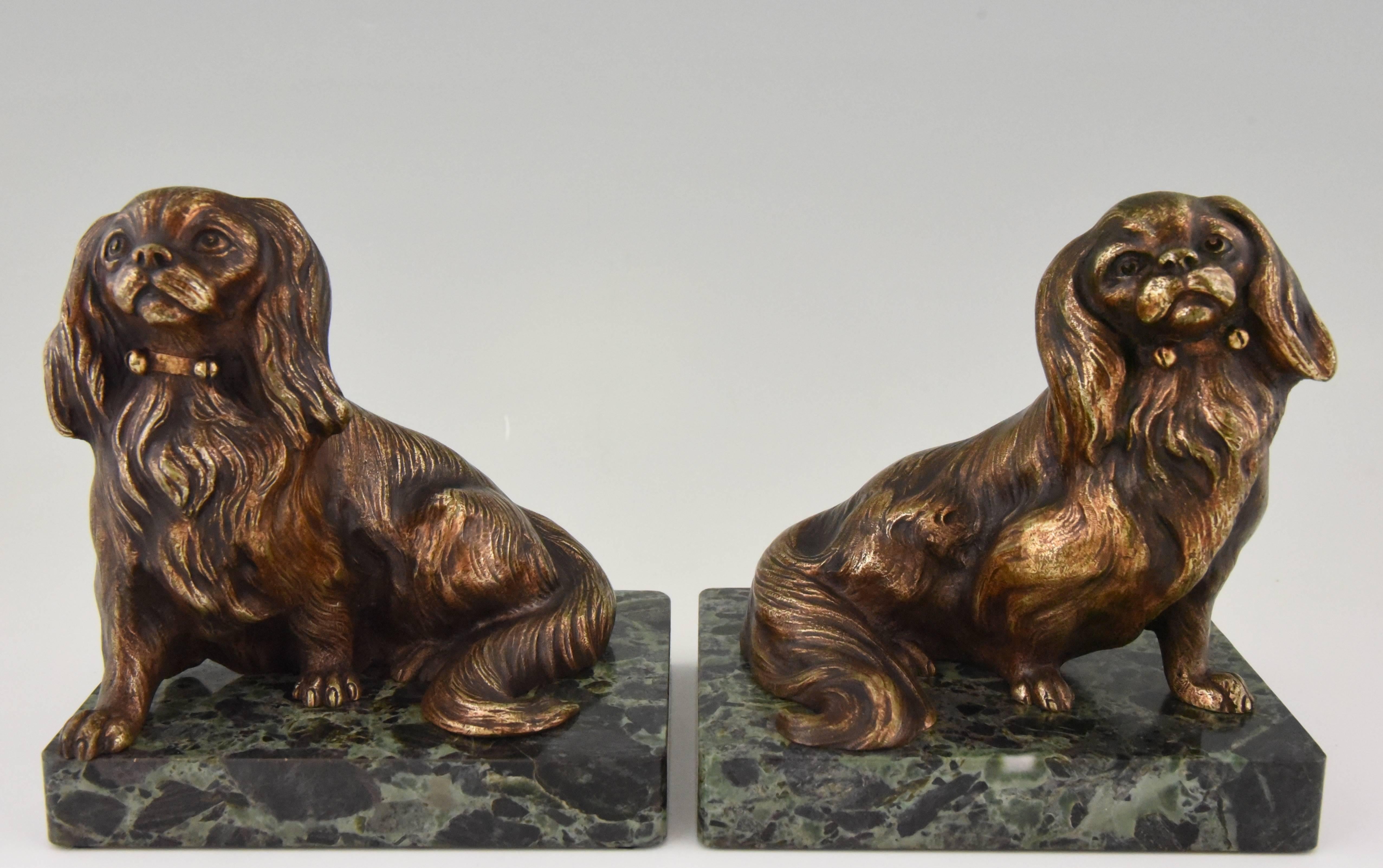 French Art Deco Bronze King Charles Spaniel Dog Bookends by Louis-Albert Carvin In Excellent Condition In Antwerp, BE