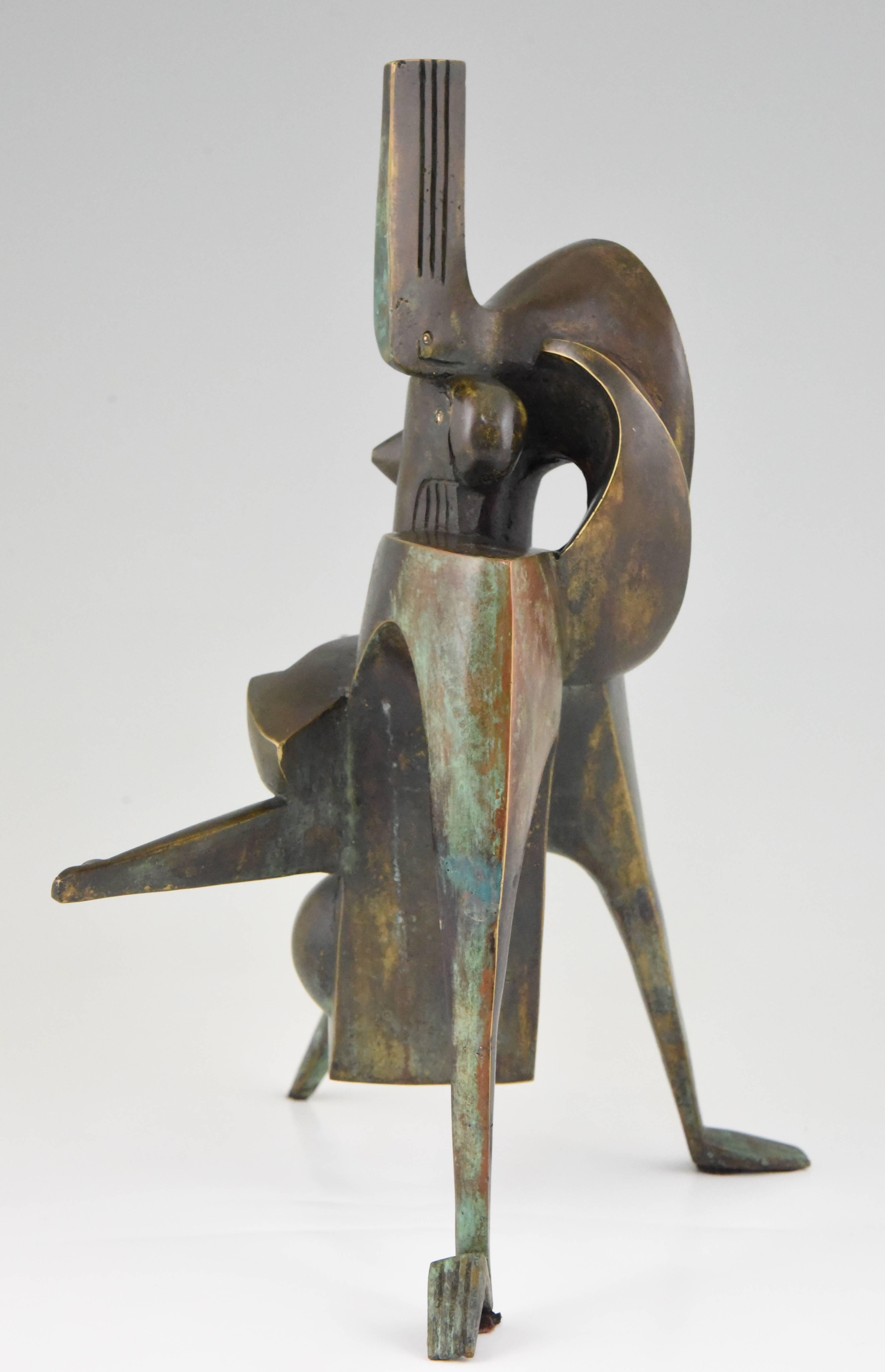 Mid-Century Modern Kiss, Modern Bronze Sculpture Embracing Couple Stefan Vladov