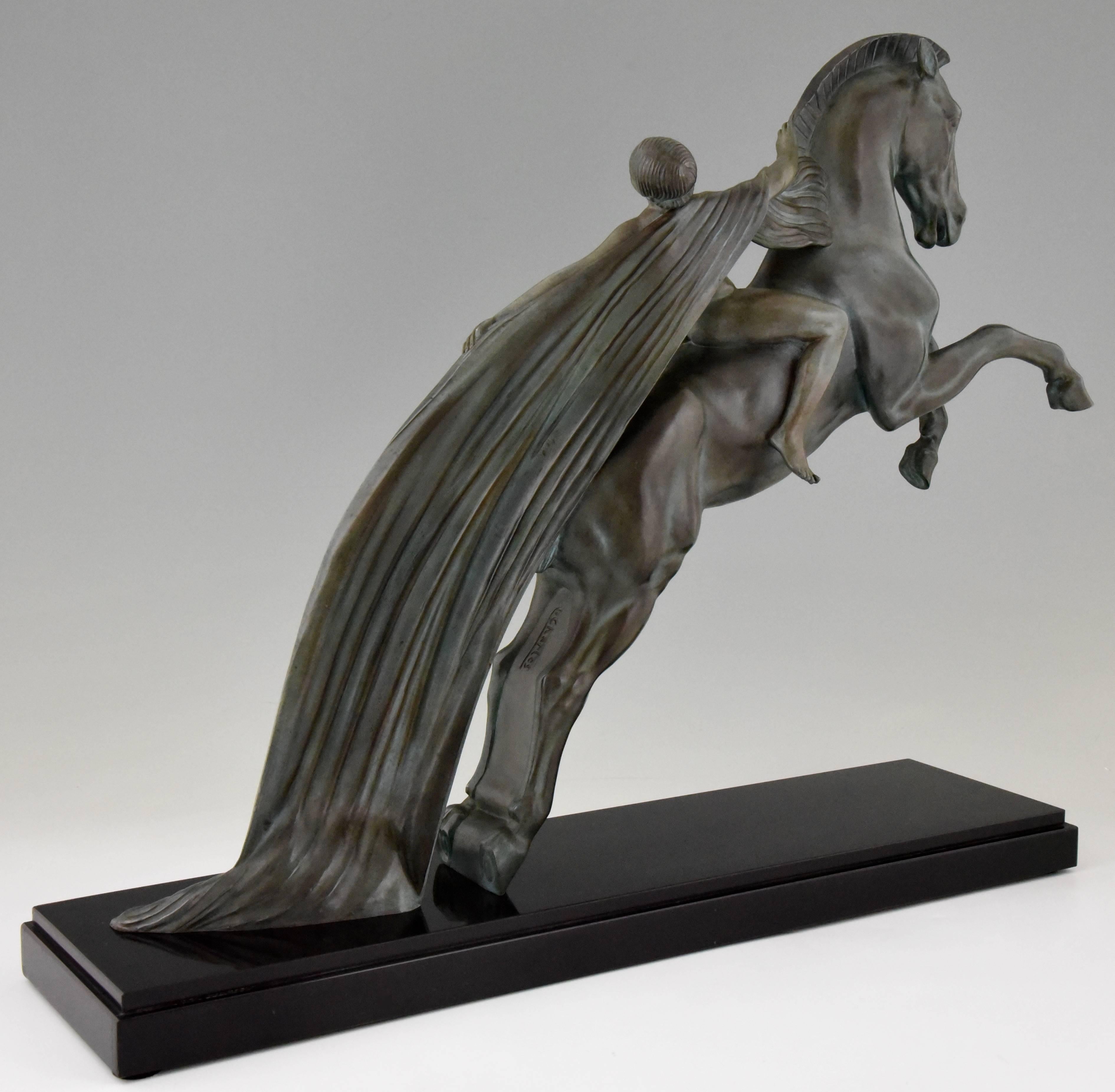 Art Deco Sculpture Female Nude on a Rearing Horse C. Charles for Max Le Verrier In Excellent Condition In Antwerp, BE