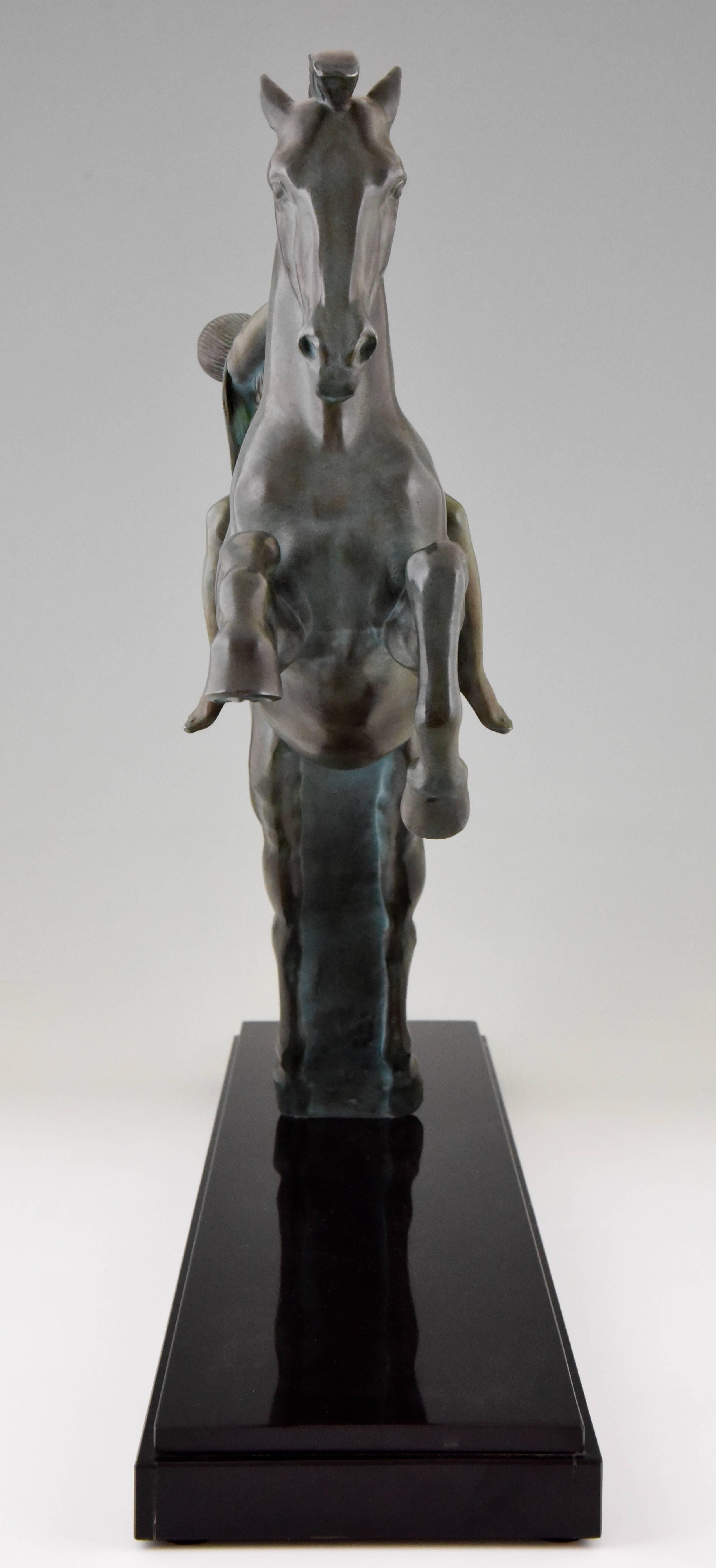 20th Century Art Deco Sculpture Female Nude on a Rearing Horse C. Charles for Max Le Verrier