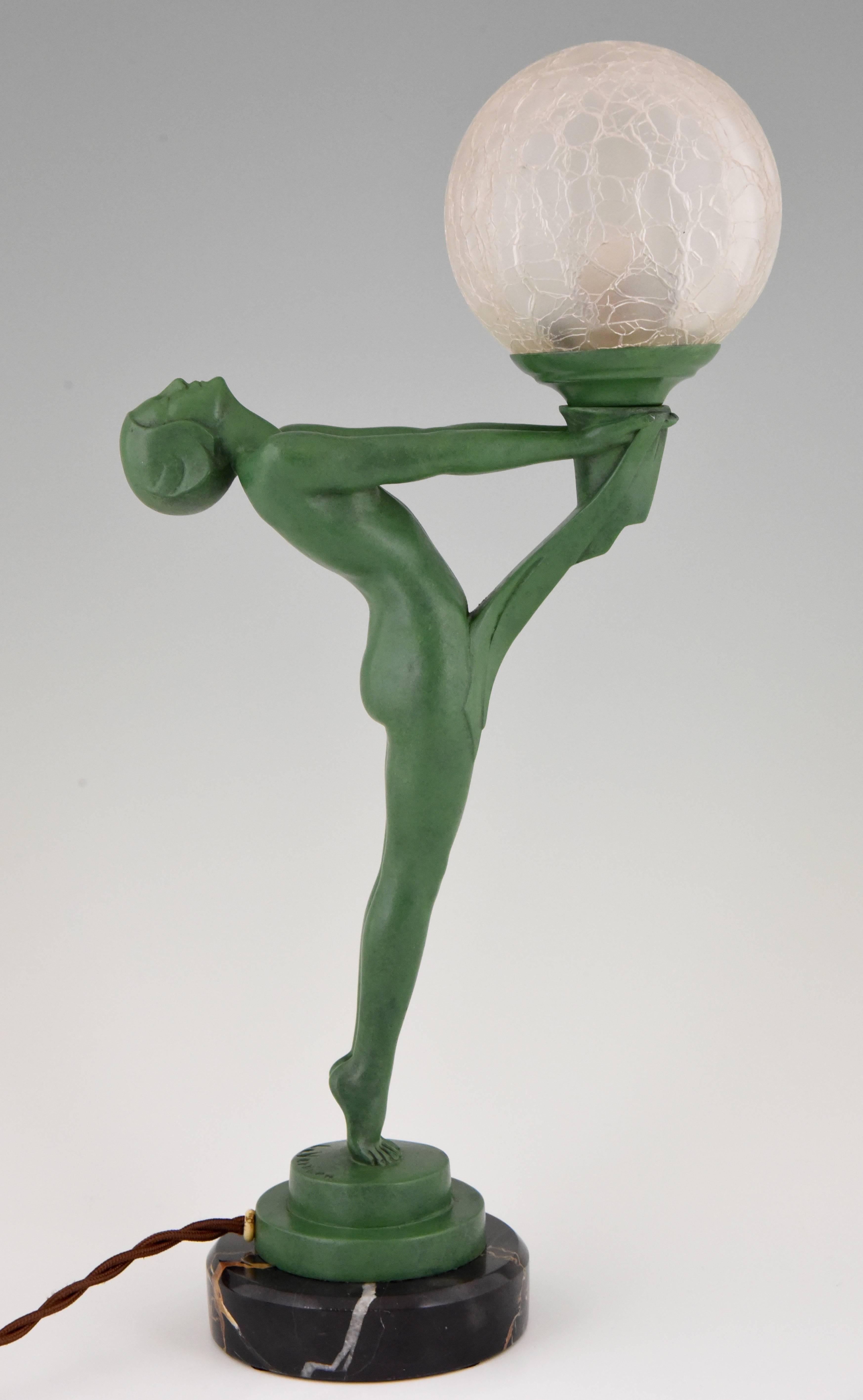 20th Century French Art Deco Figural Table Lamp with Standing Nude by Max Le Verrier, 1930