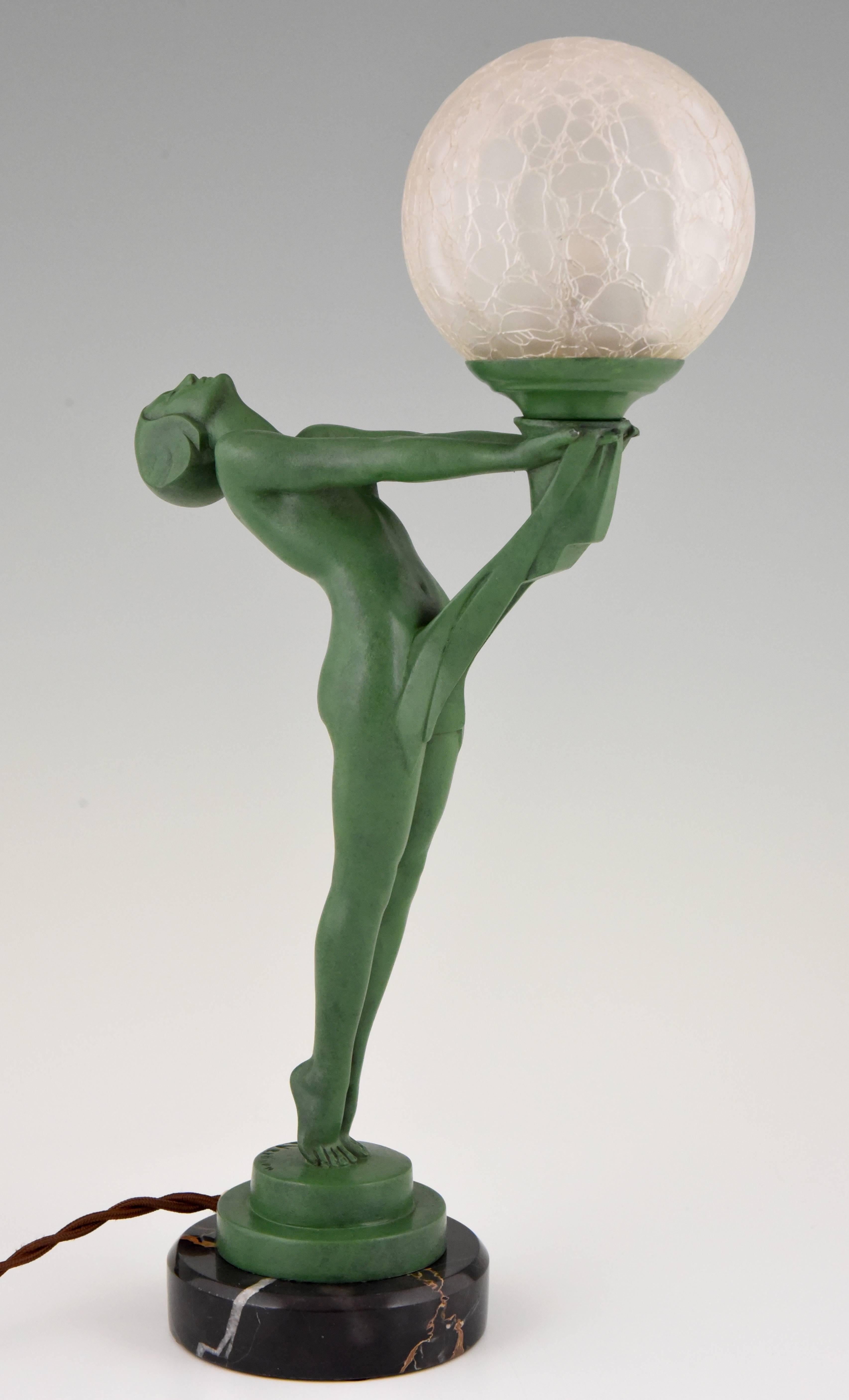 Metal French Art Deco Figural Table Lamp with Standing Nude by Max Le Verrier, 1930