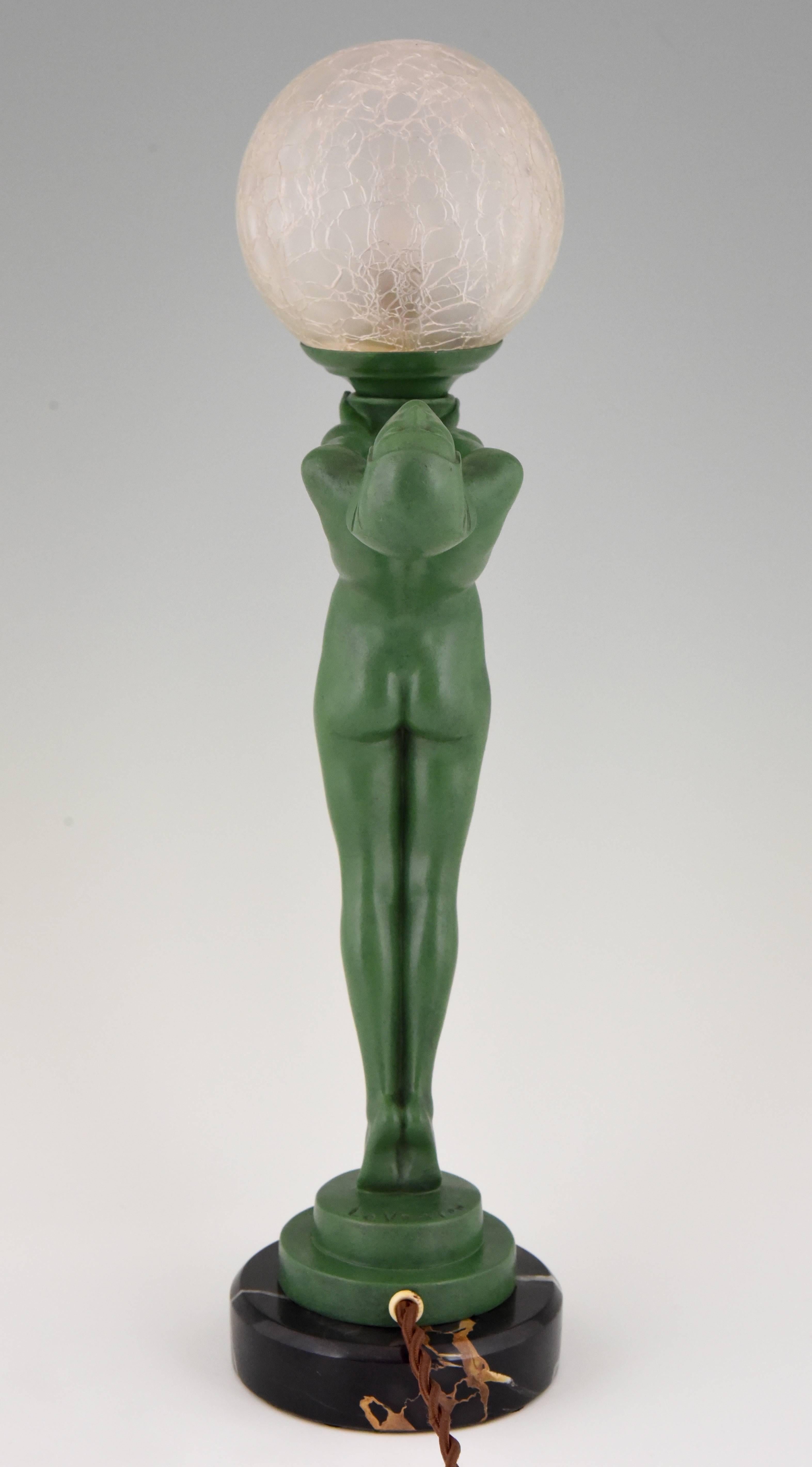 French Art Deco Figural Table Lamp with Standing Nude by Max Le Verrier, 1930 1
