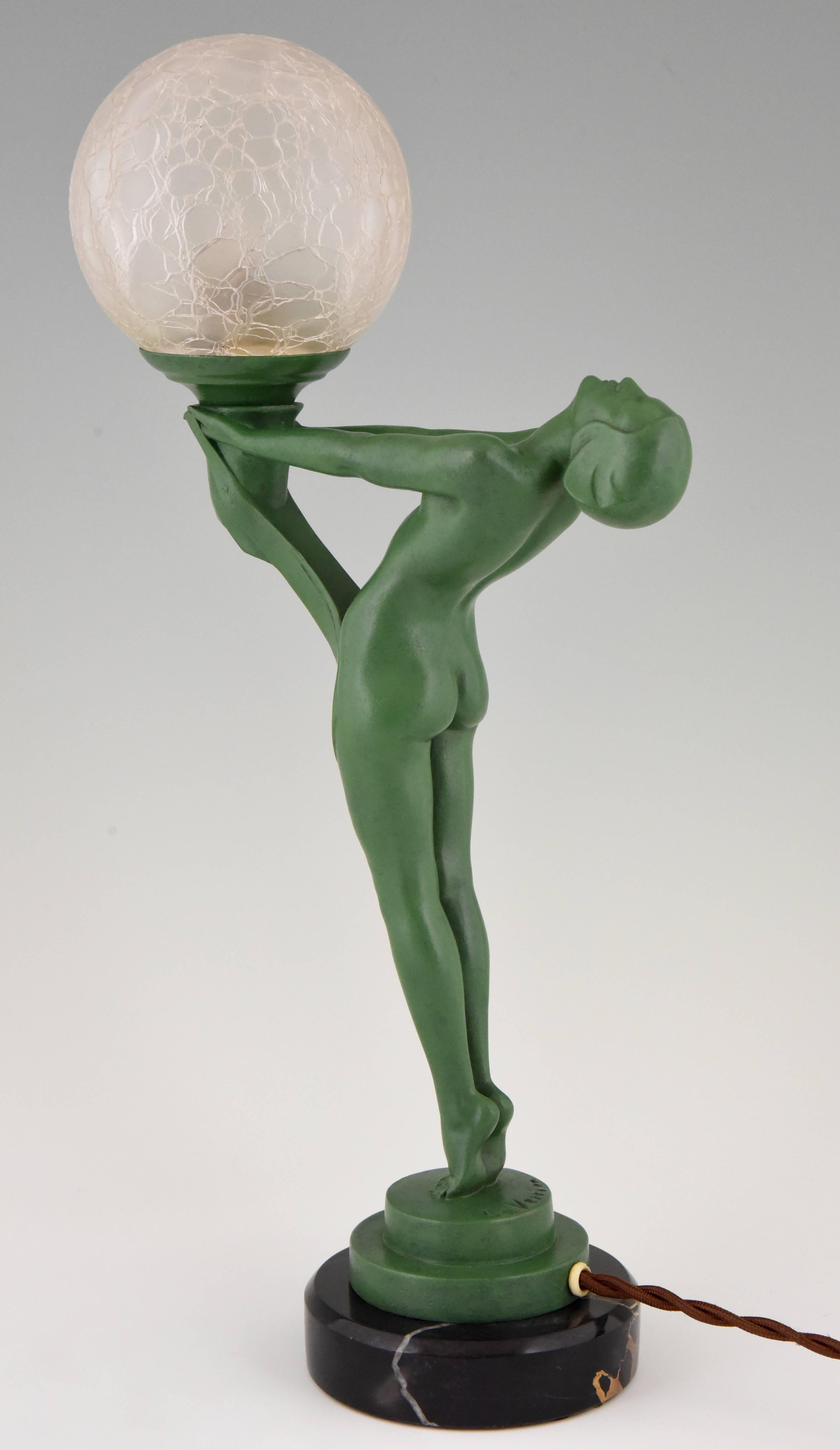French Art Deco Figural Table Lamp with Standing Nude by Max Le Verrier, 1930 2
