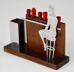 Art Deco Cocktail Sticks Set with Girl in Bathing Suit, Attributed to Sudre