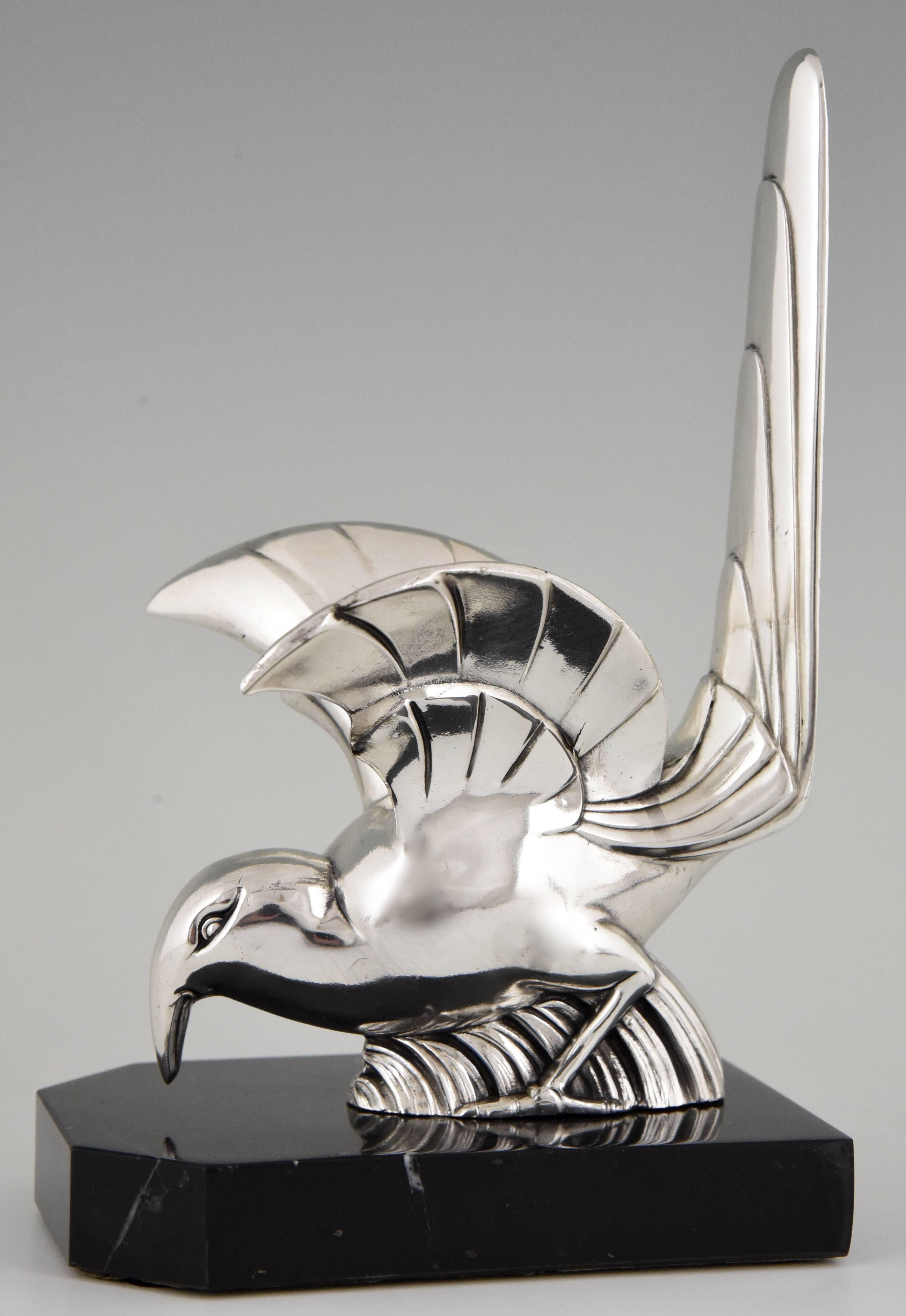 French Art Deco Silvered Bird Bookends by F.H. Danvin, 1930 1