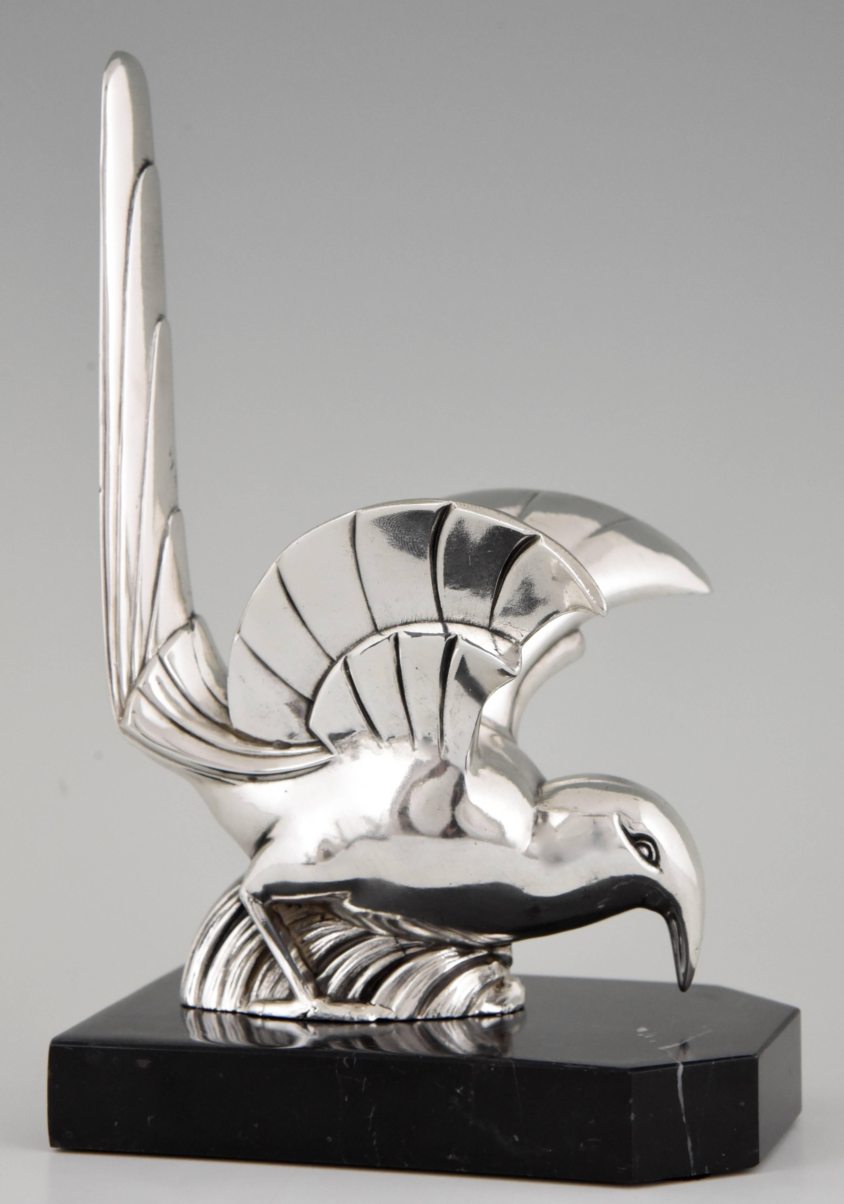 French Art Deco Silvered Bird Bookends by F.H. Danvin, 1930 2